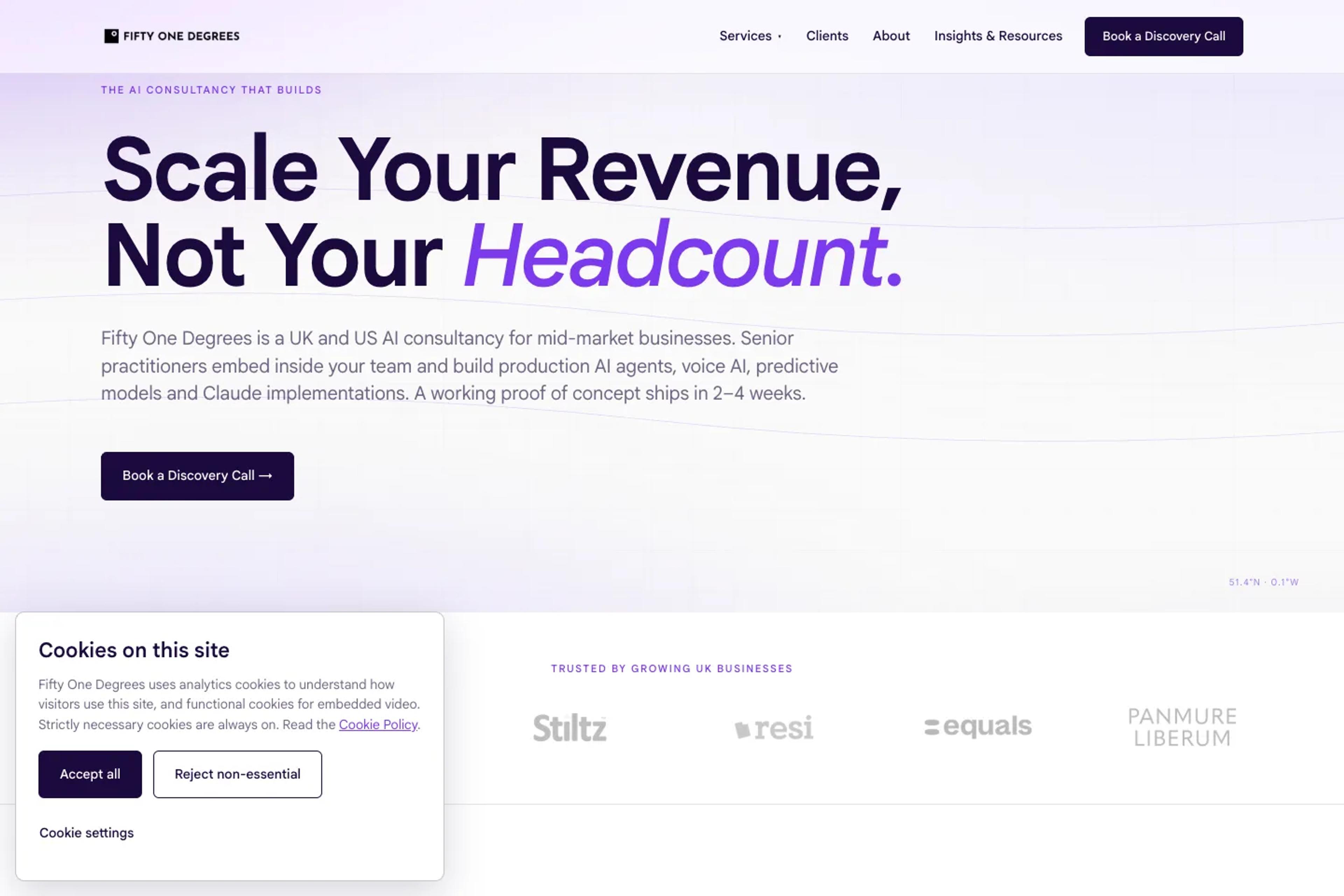 Fifty One Degrees website homepage