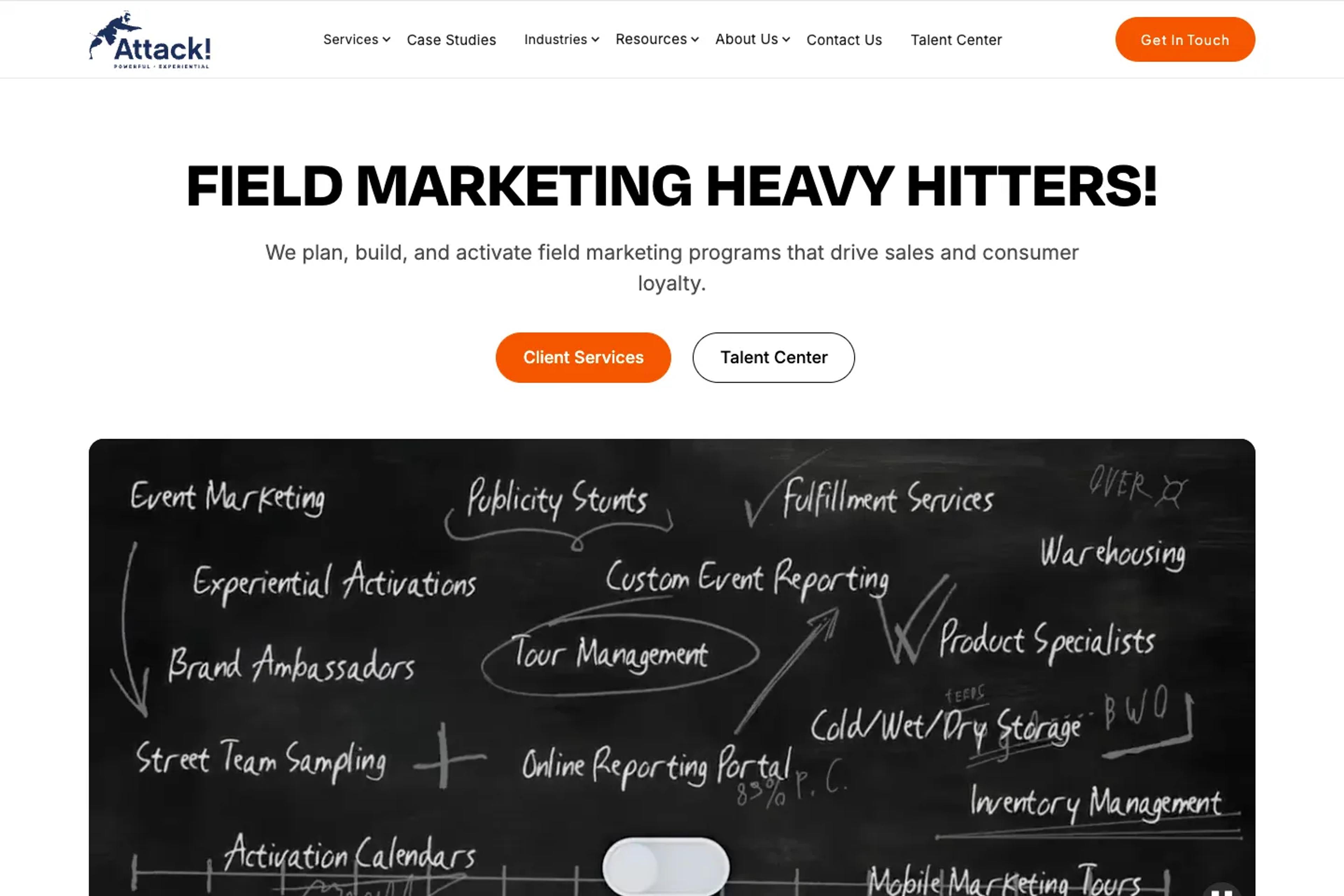 Attack! Marketing website homepage