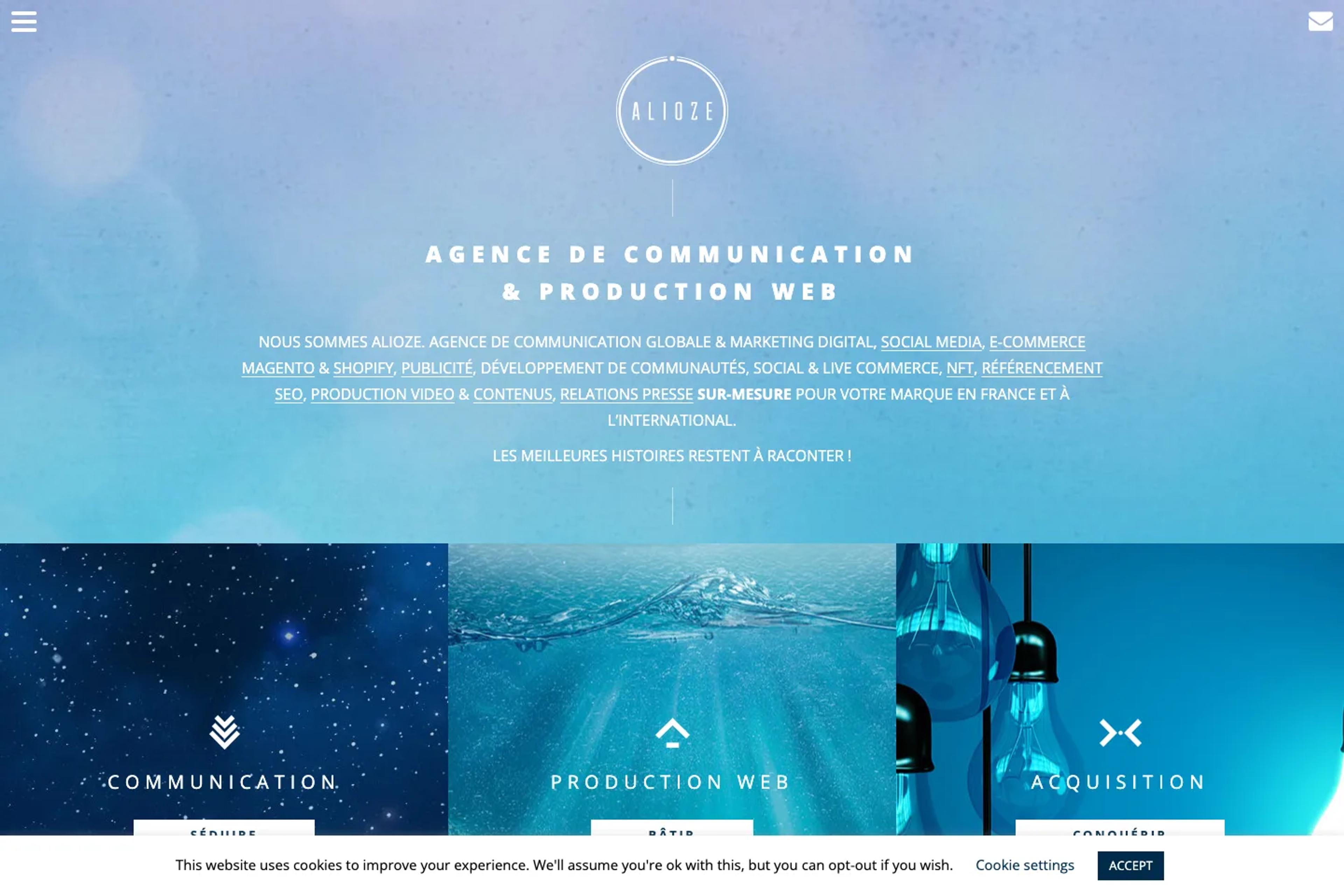 Alioze website homepage