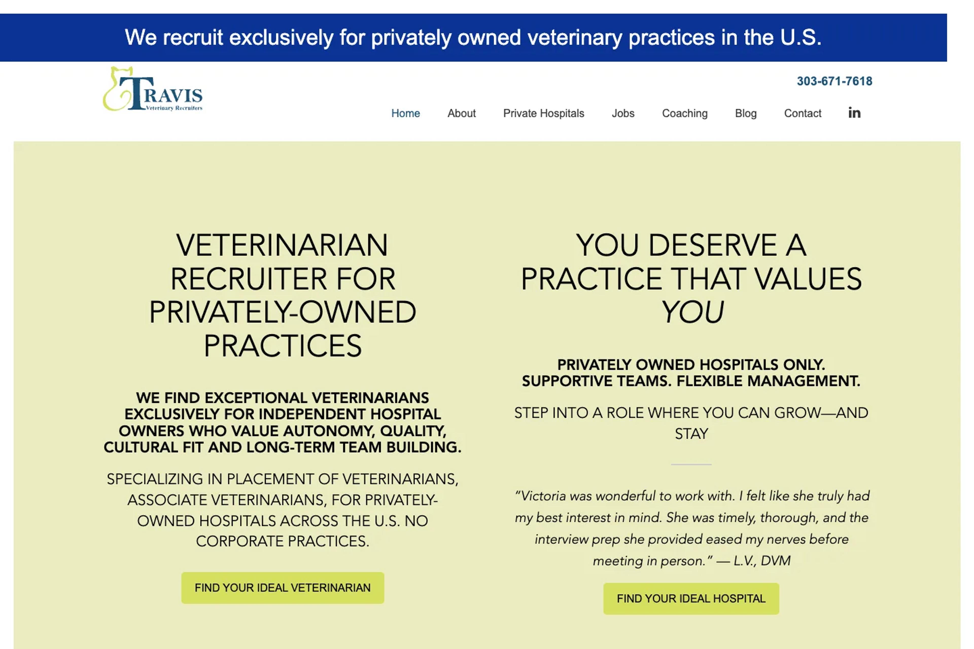 Travis Veterinary Recruiters website homepage