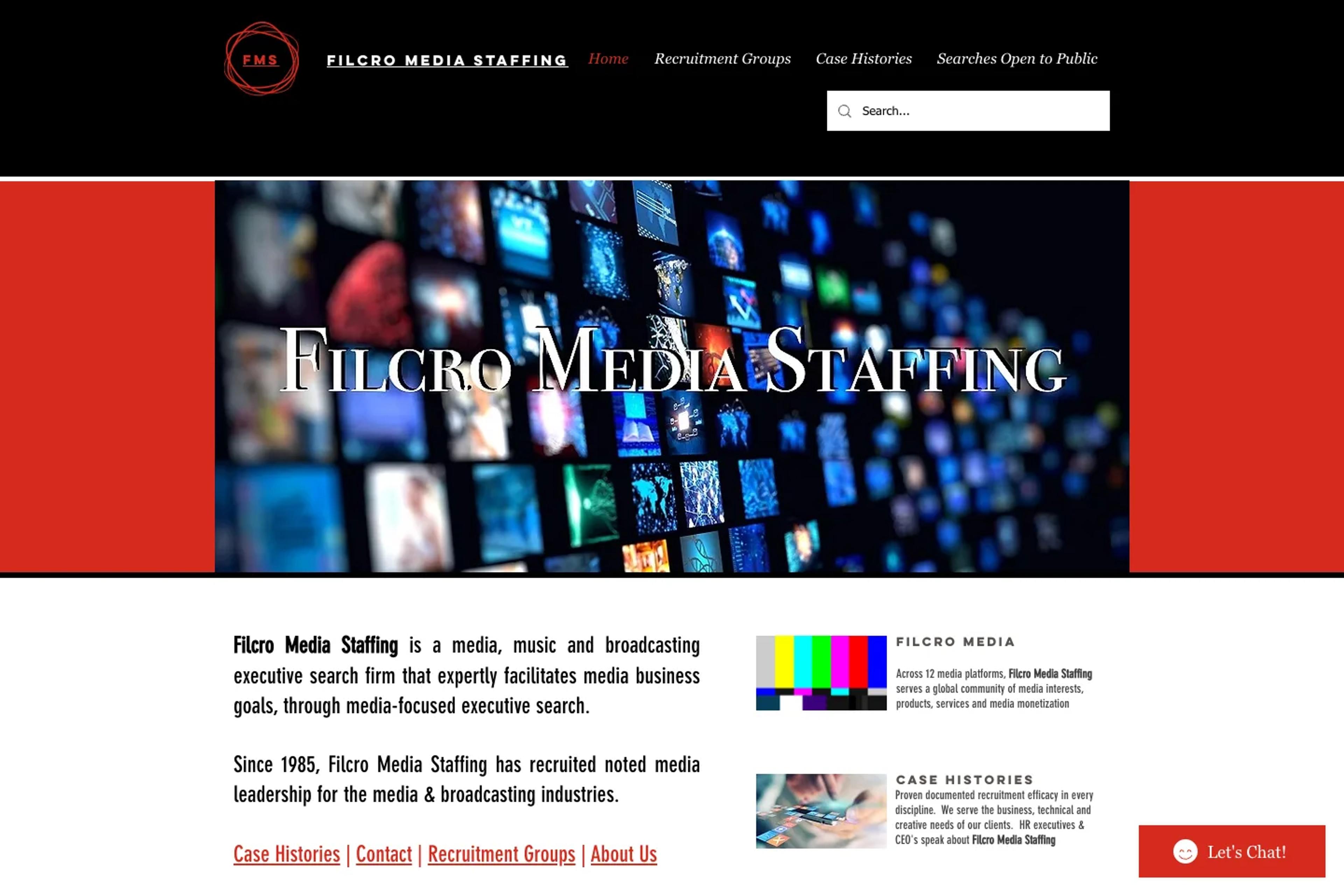 Filcro Media Staffing website homepage