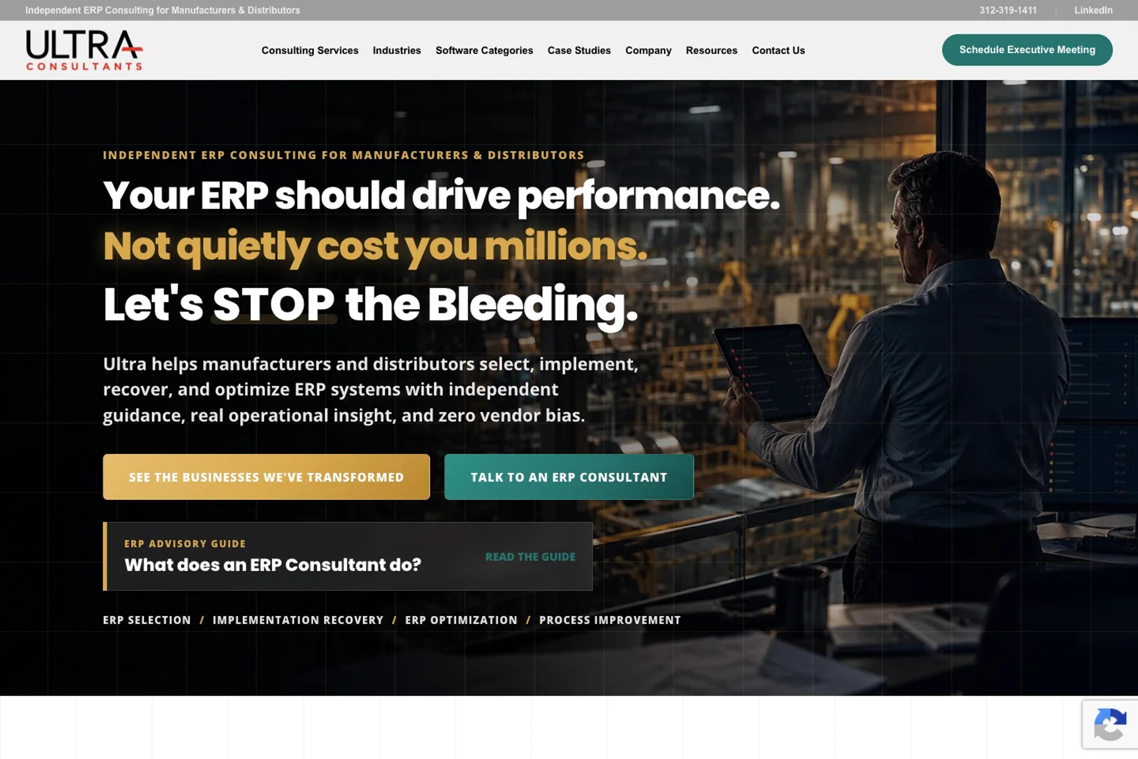 Ultra Consultants website homepage