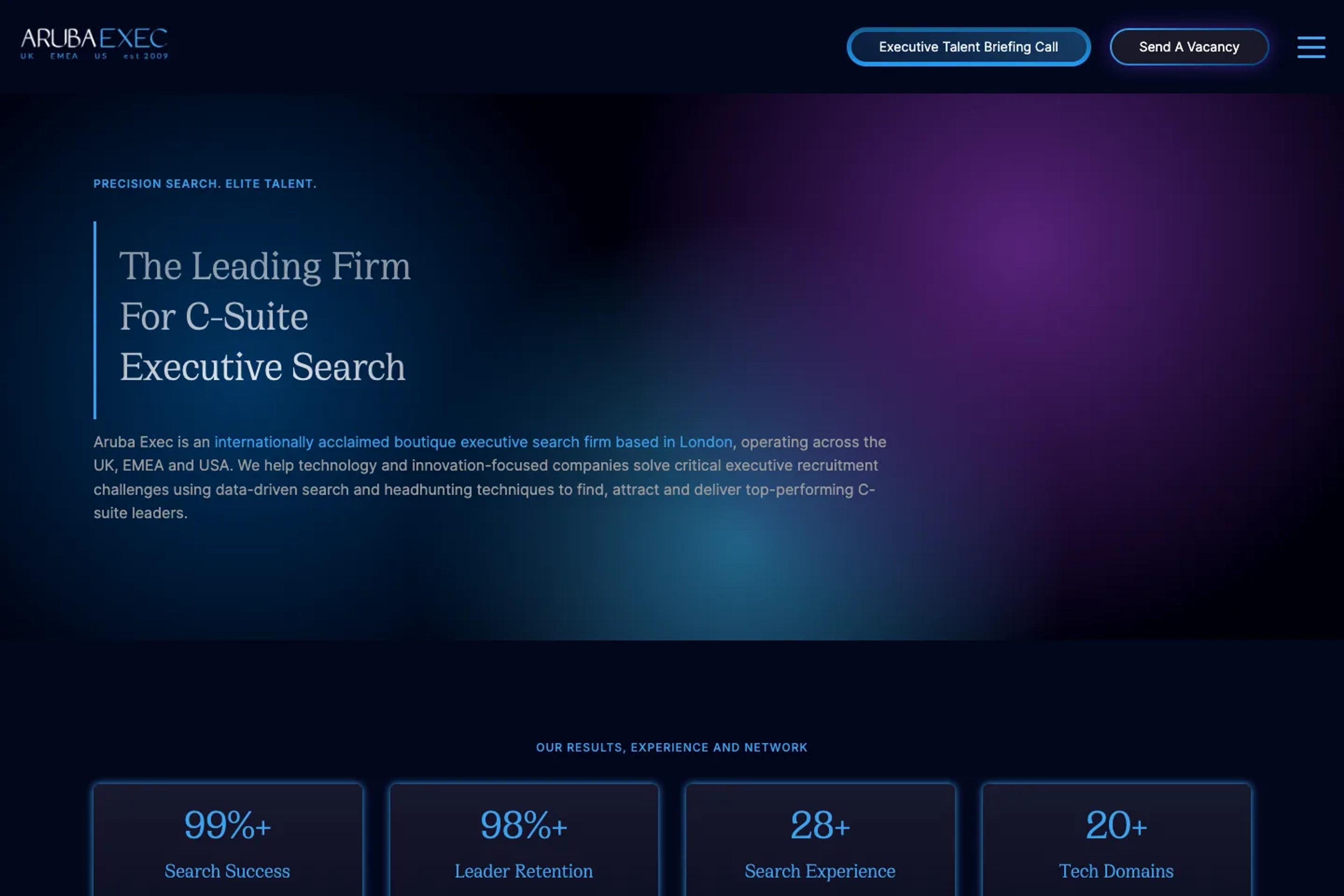 Aruba Exec website homepage