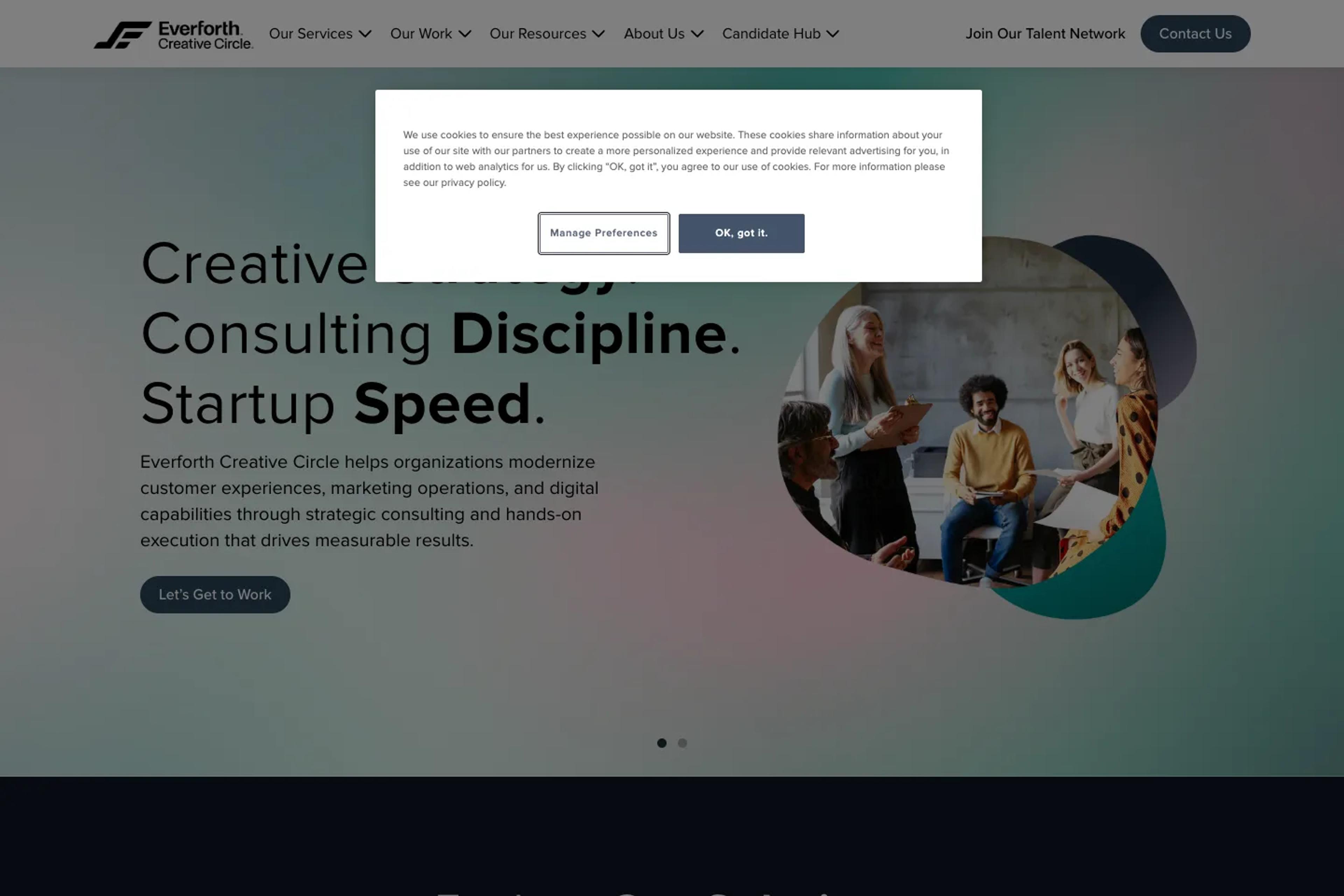 Creative Circle website homepage