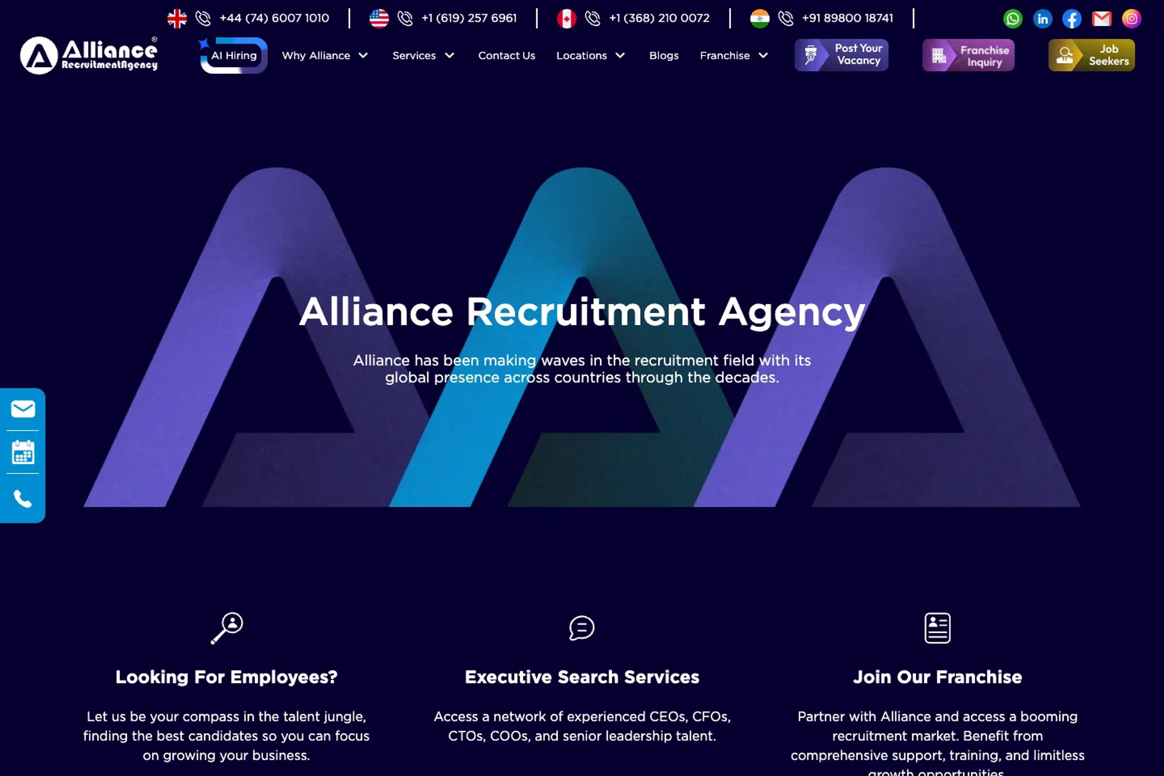 Alliance Recruitment Agency website homepage