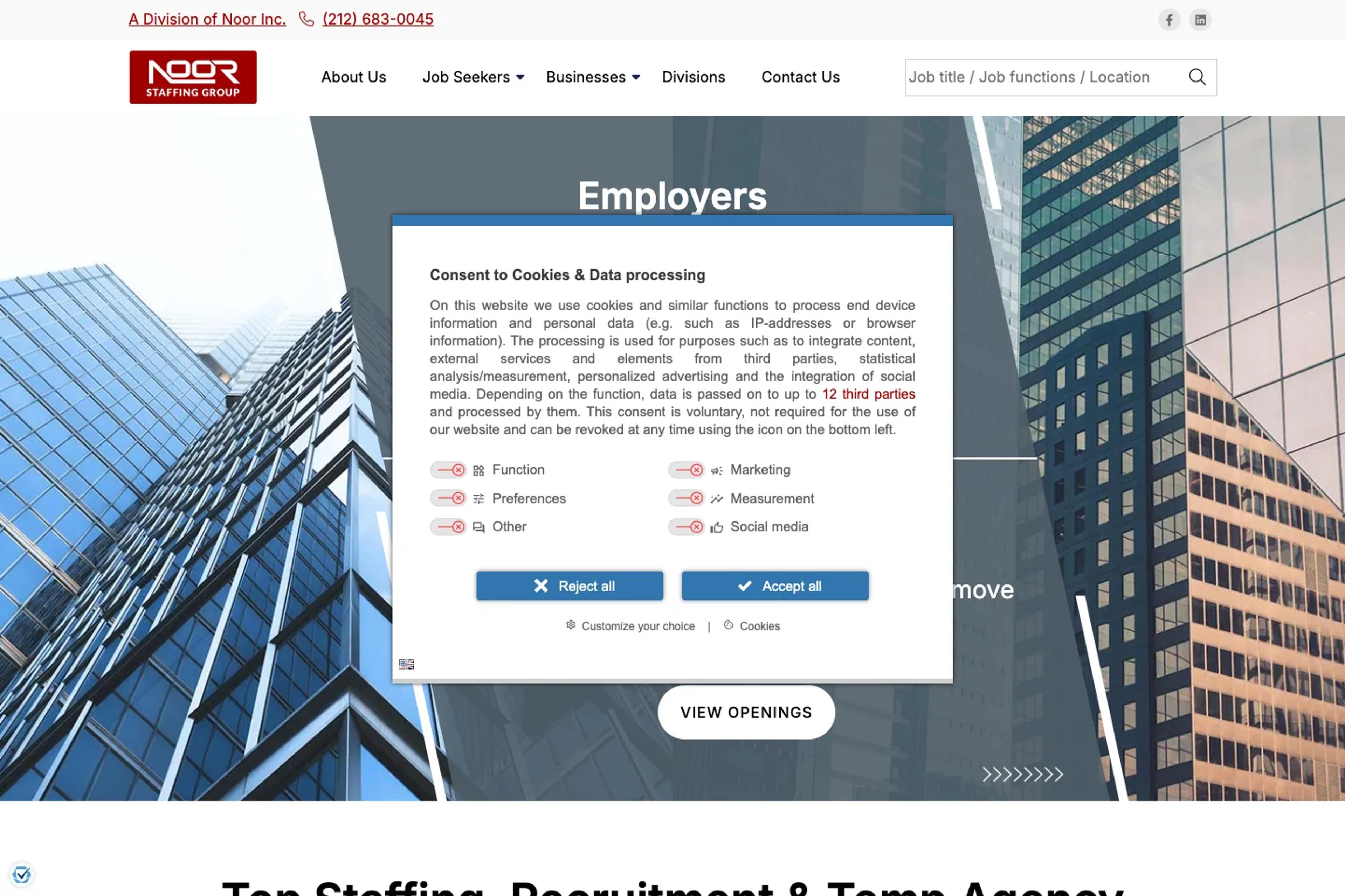 Noor Staffing website homepage