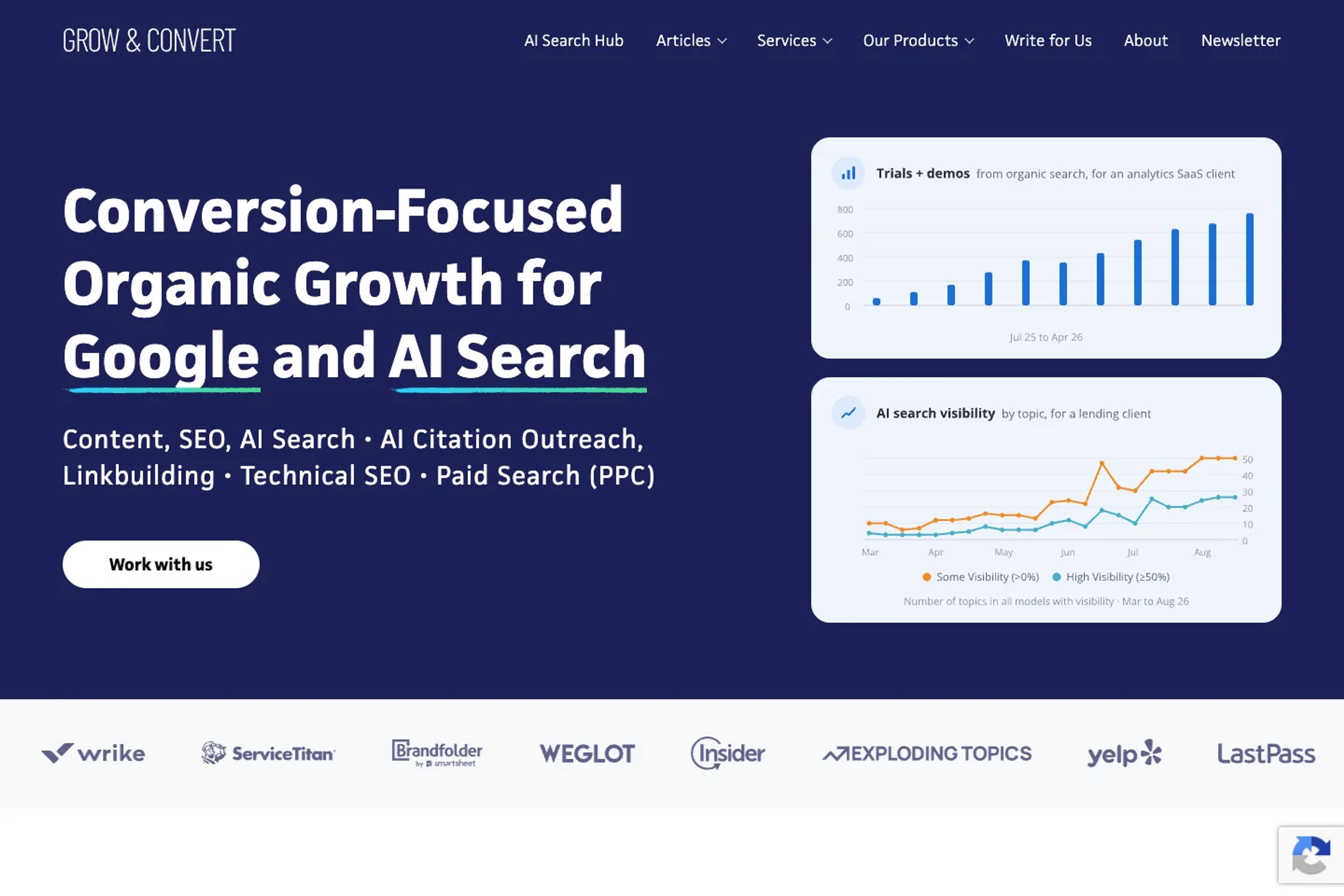 Grow and Convert website homepage