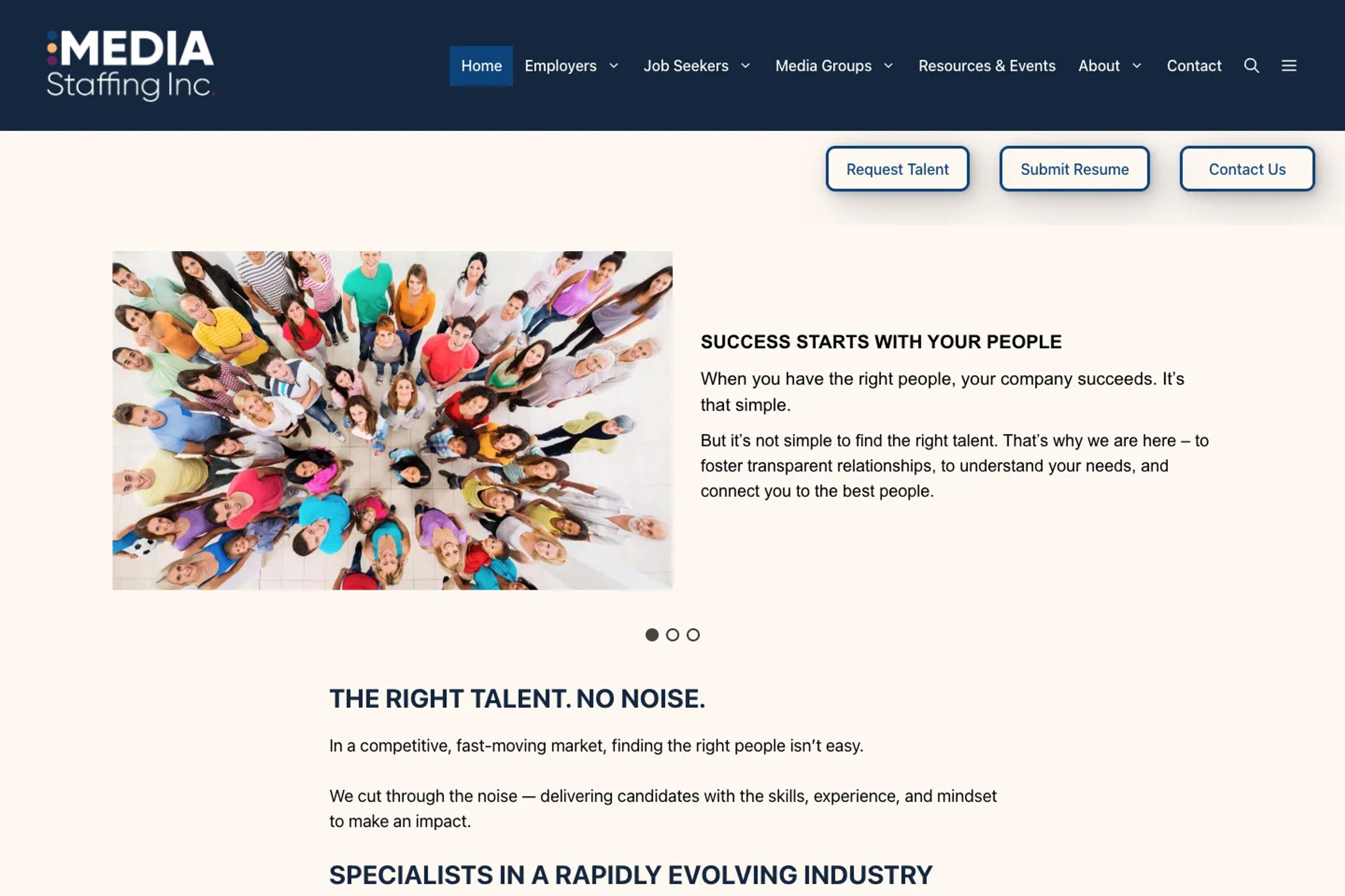 Media Staffing Inc. website homepage