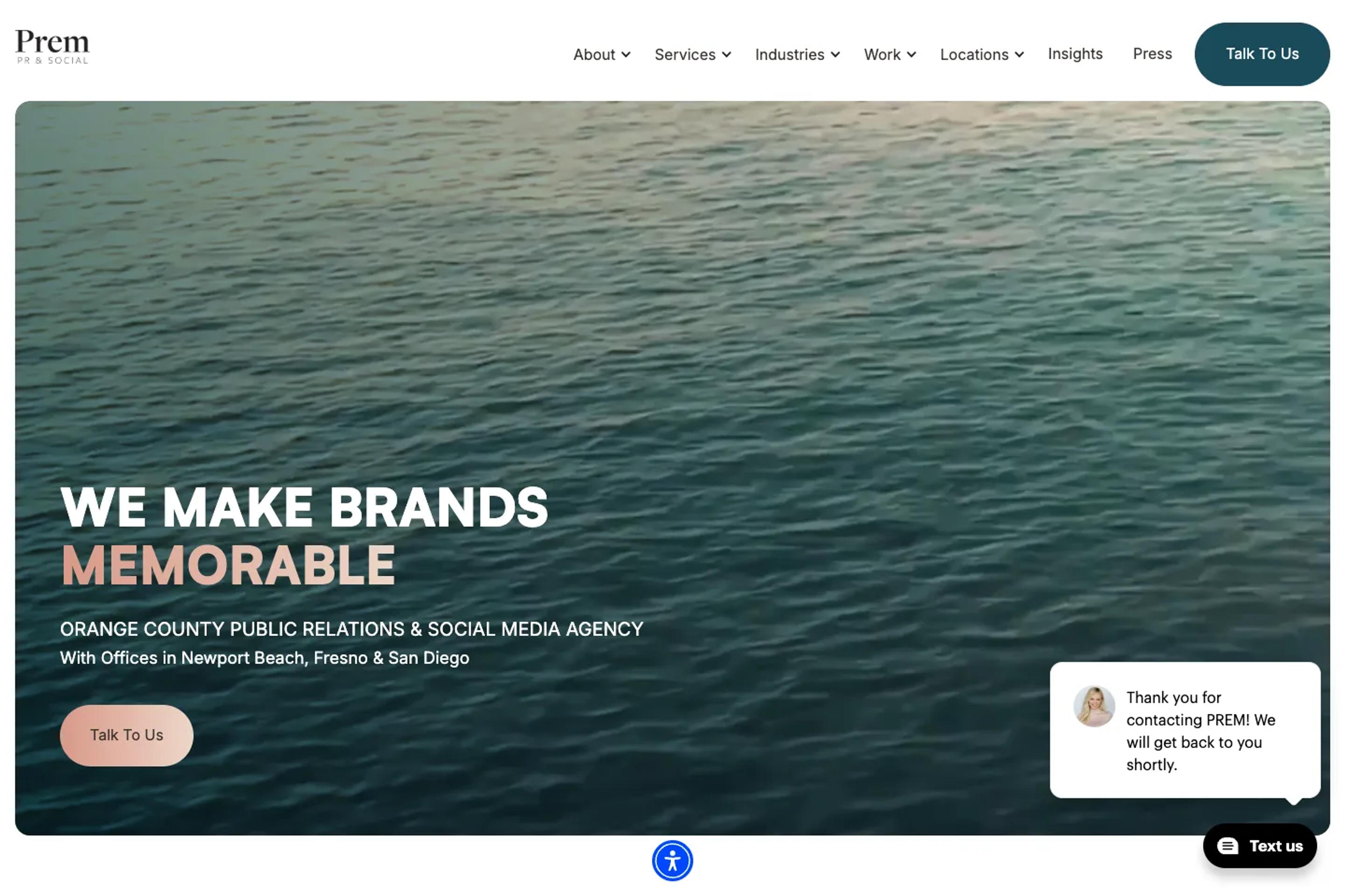 PREM PR & Social website homepage