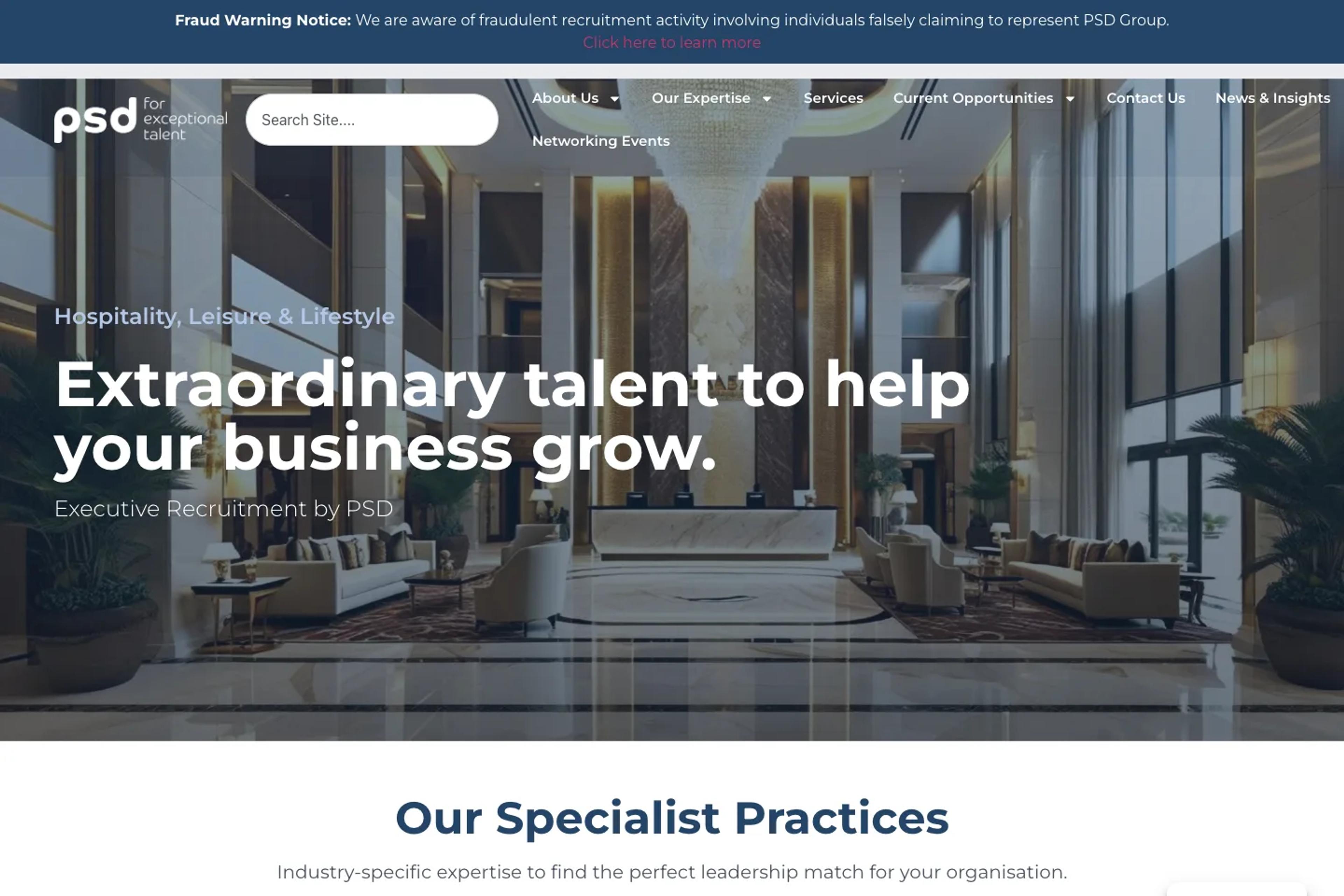 PSD Group website homepage