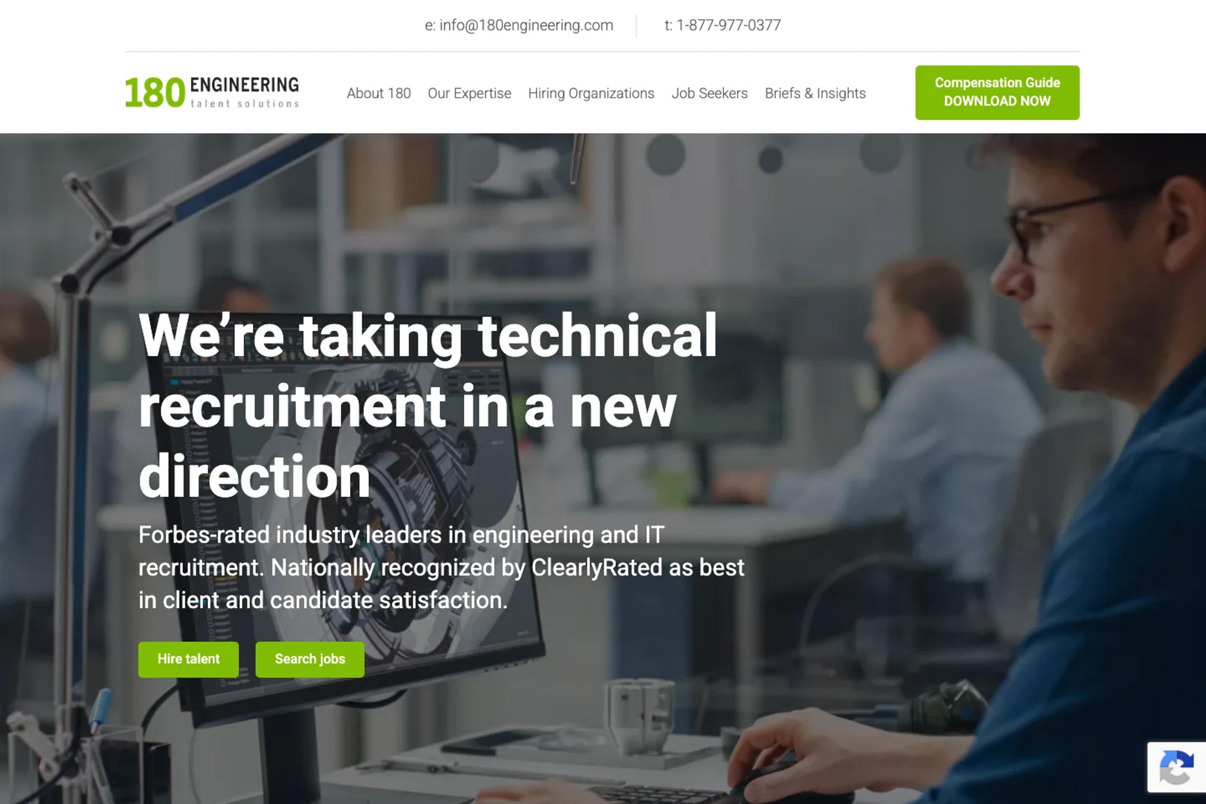 180 Engineering website homepage