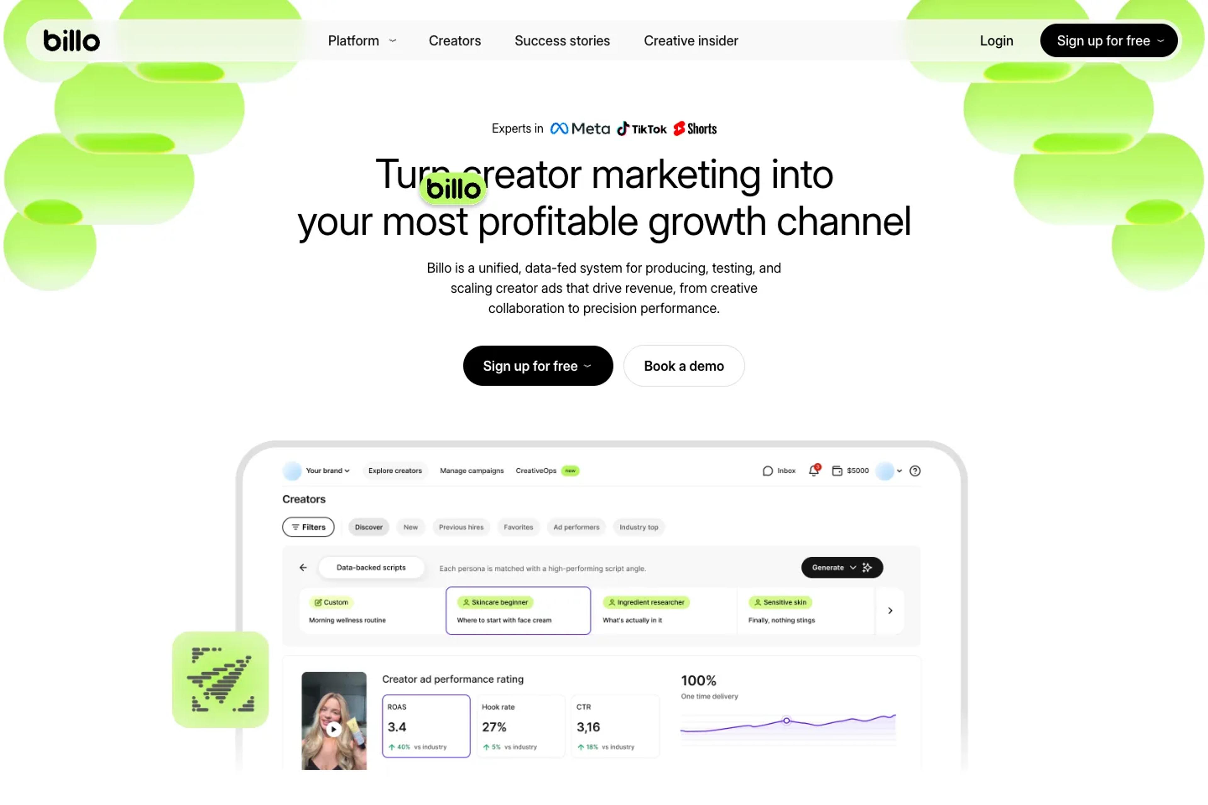 Billo website homepage