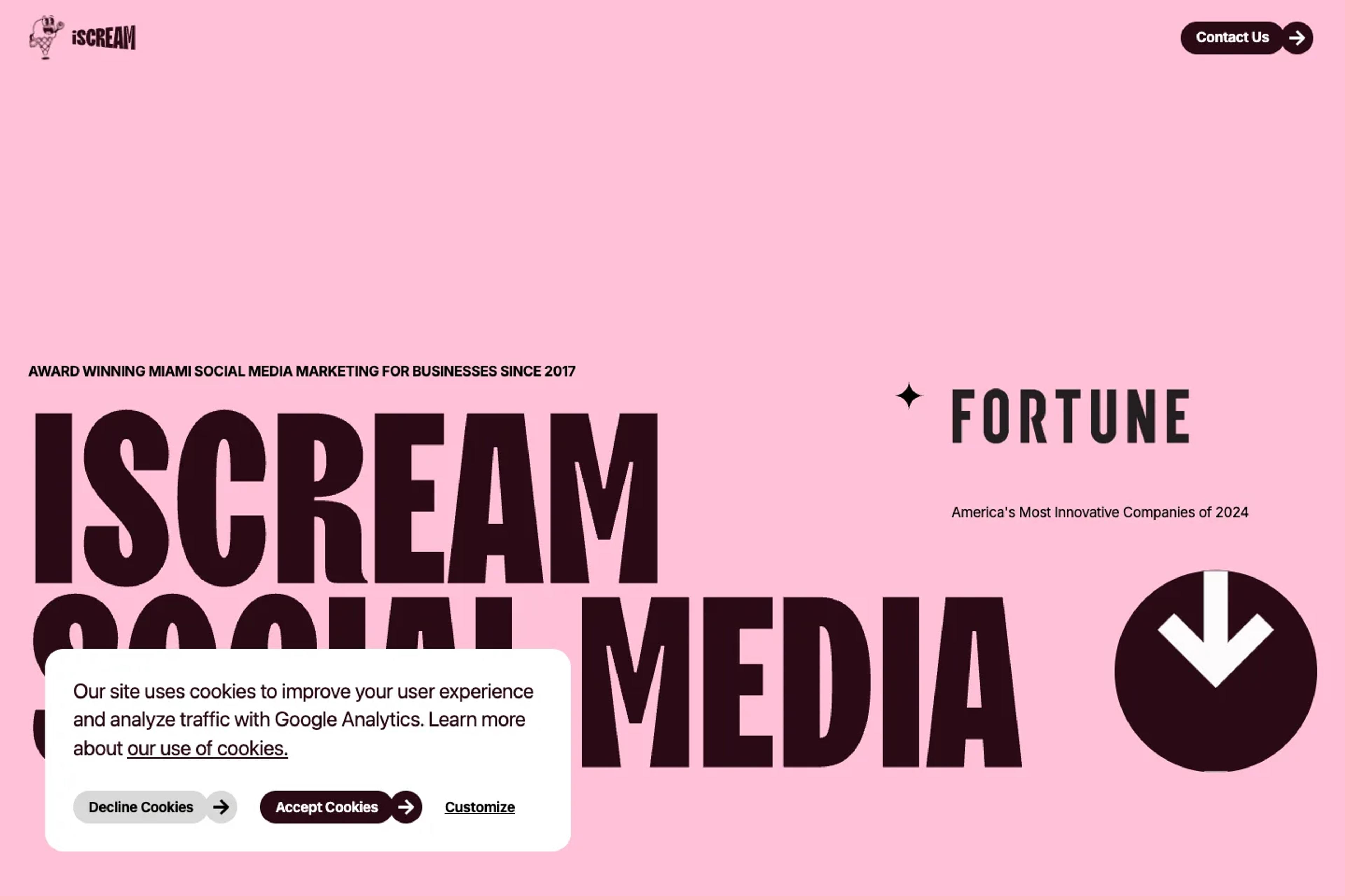 iScream Social Media website homepage