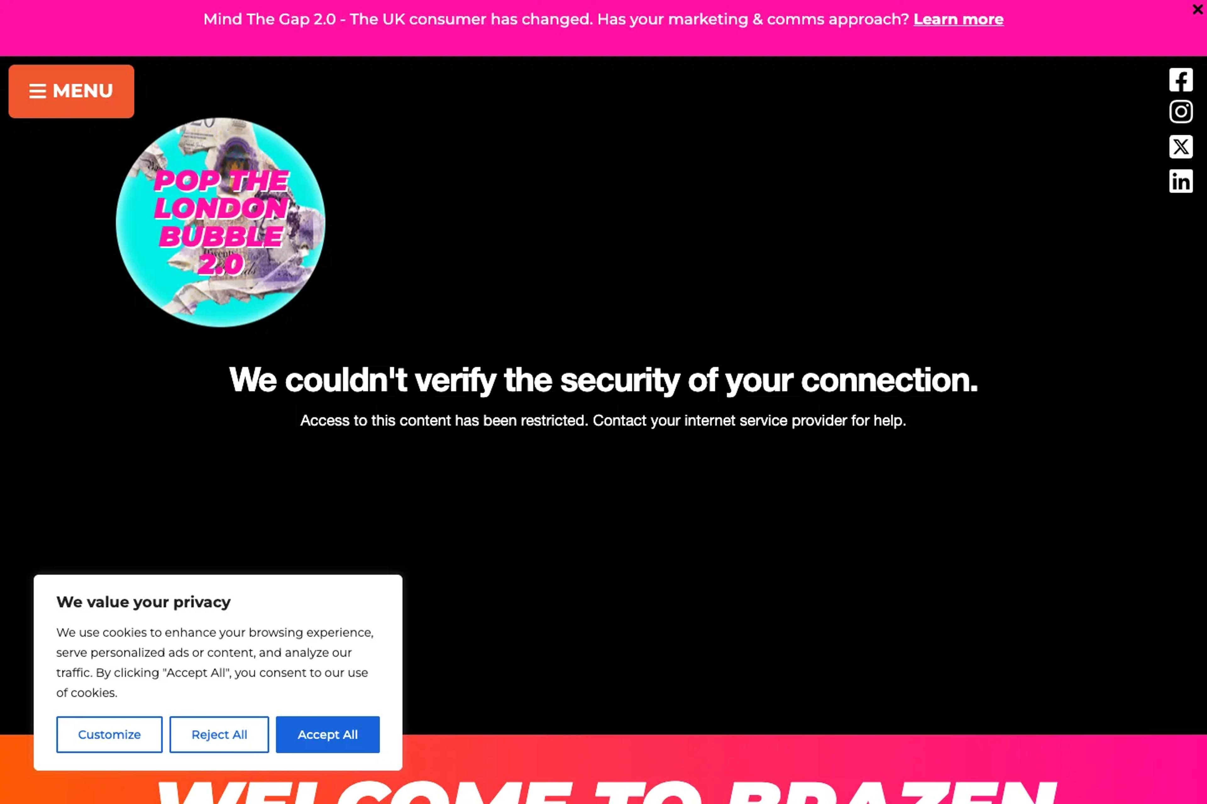 Brazen website homepage