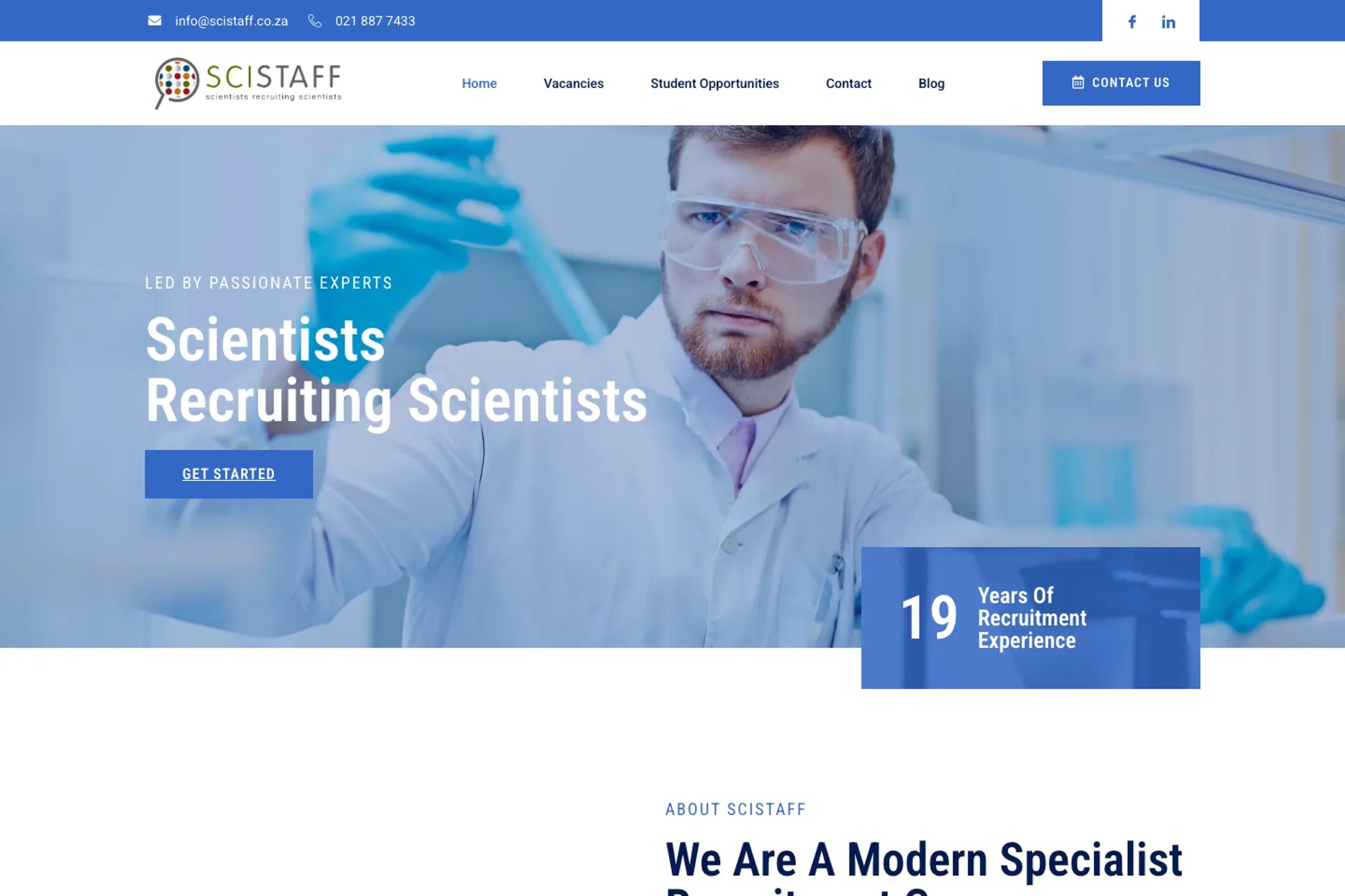 SciStaff website homepage