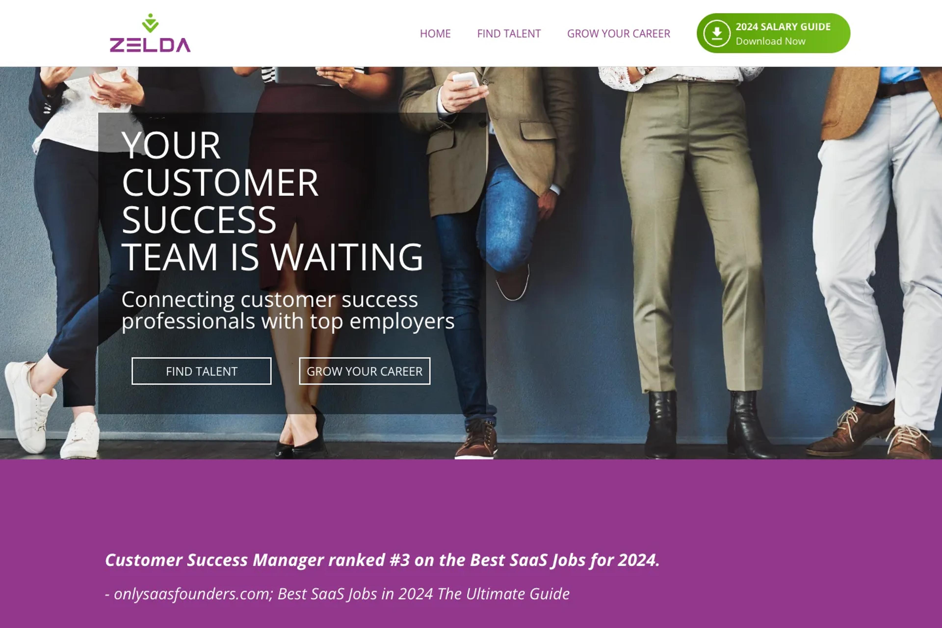 Zelda Recruiting website homepage