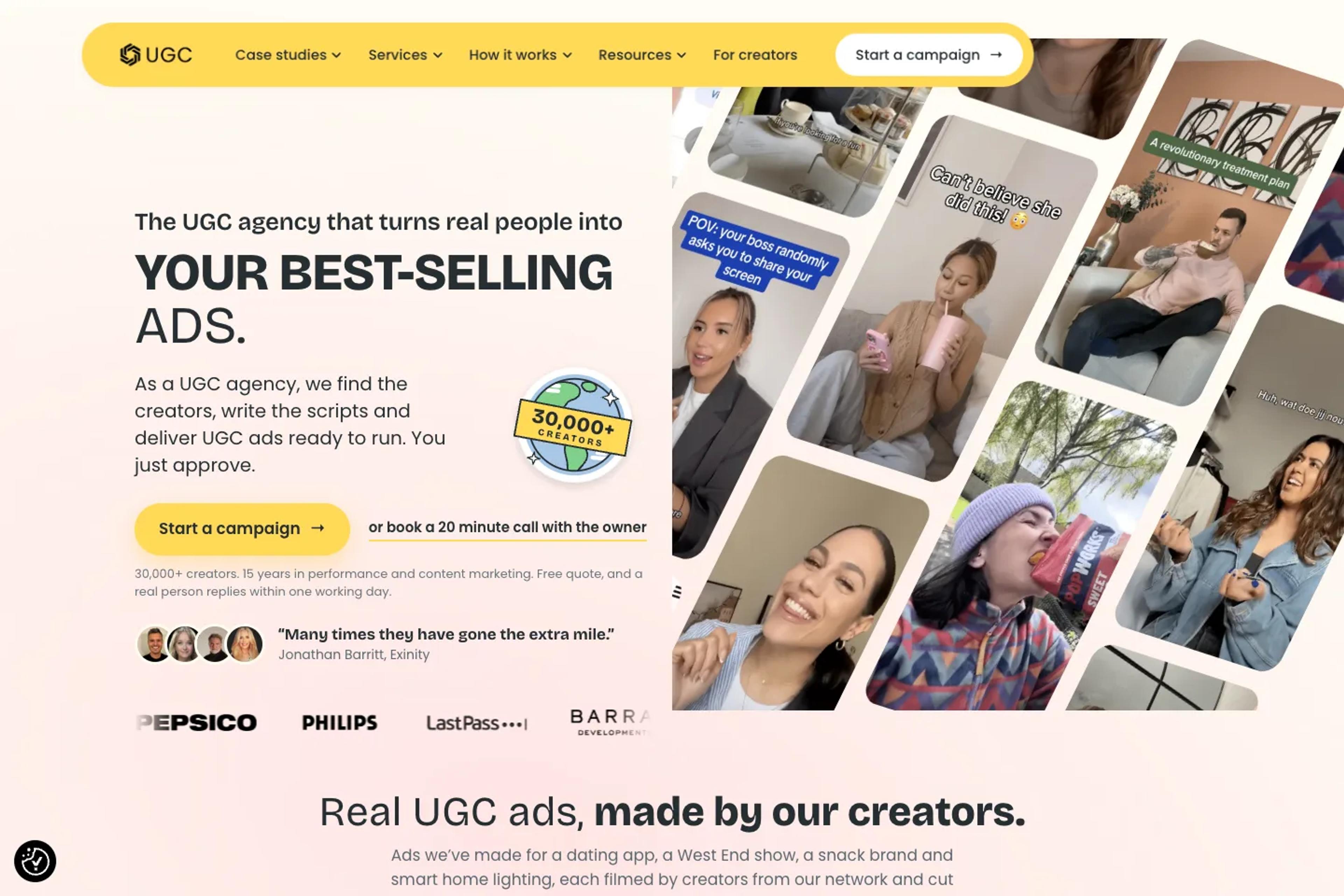 The UGC Agency website homepage