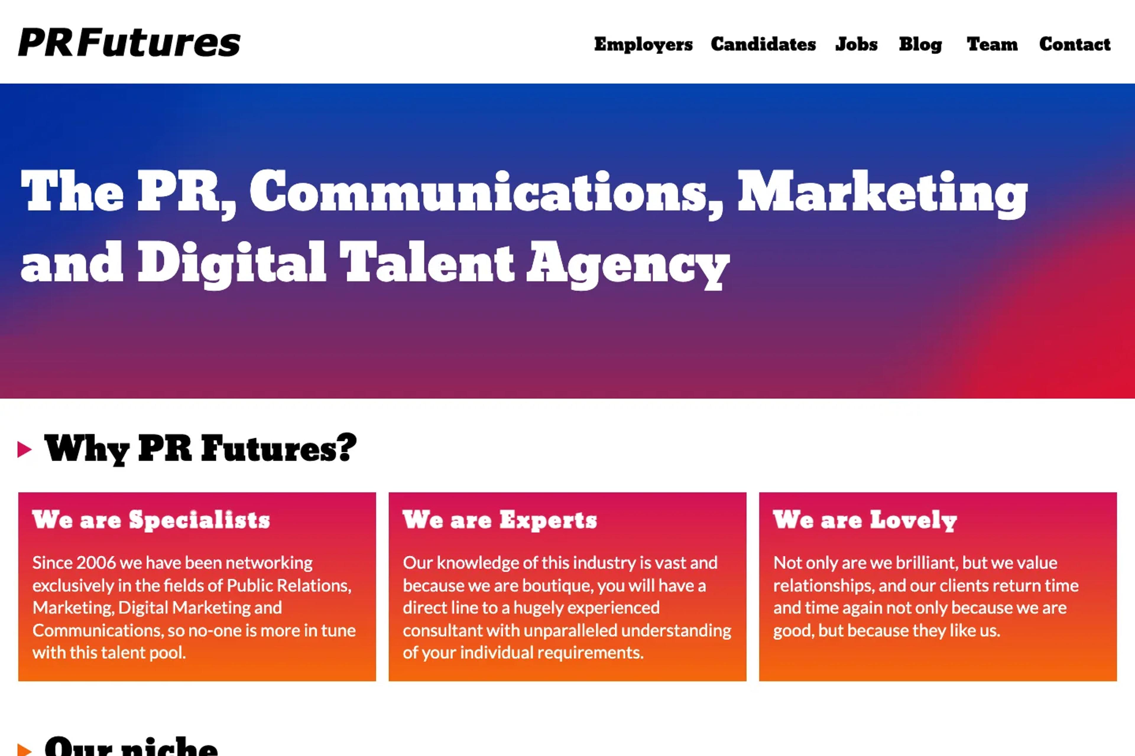 PR Futures website homepage