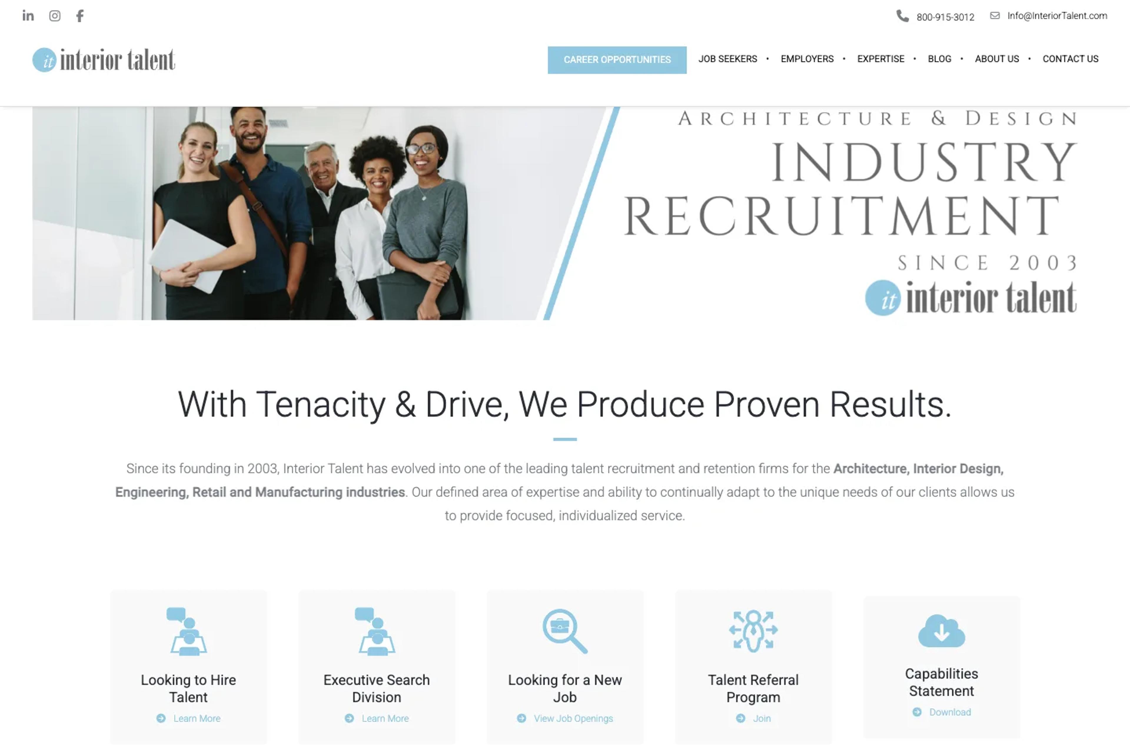 Interior Talent website homepage