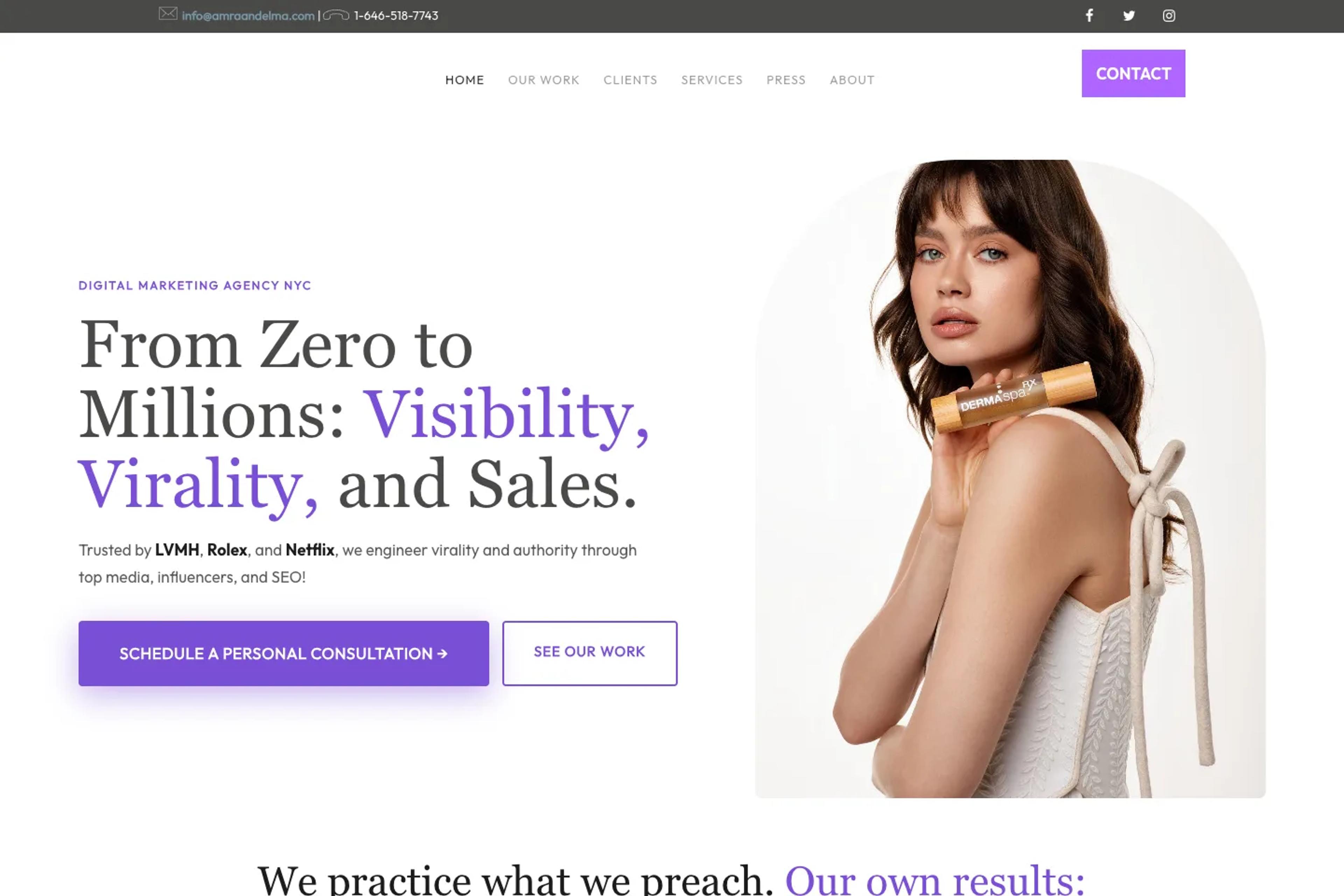Amra & Elma website homepage
