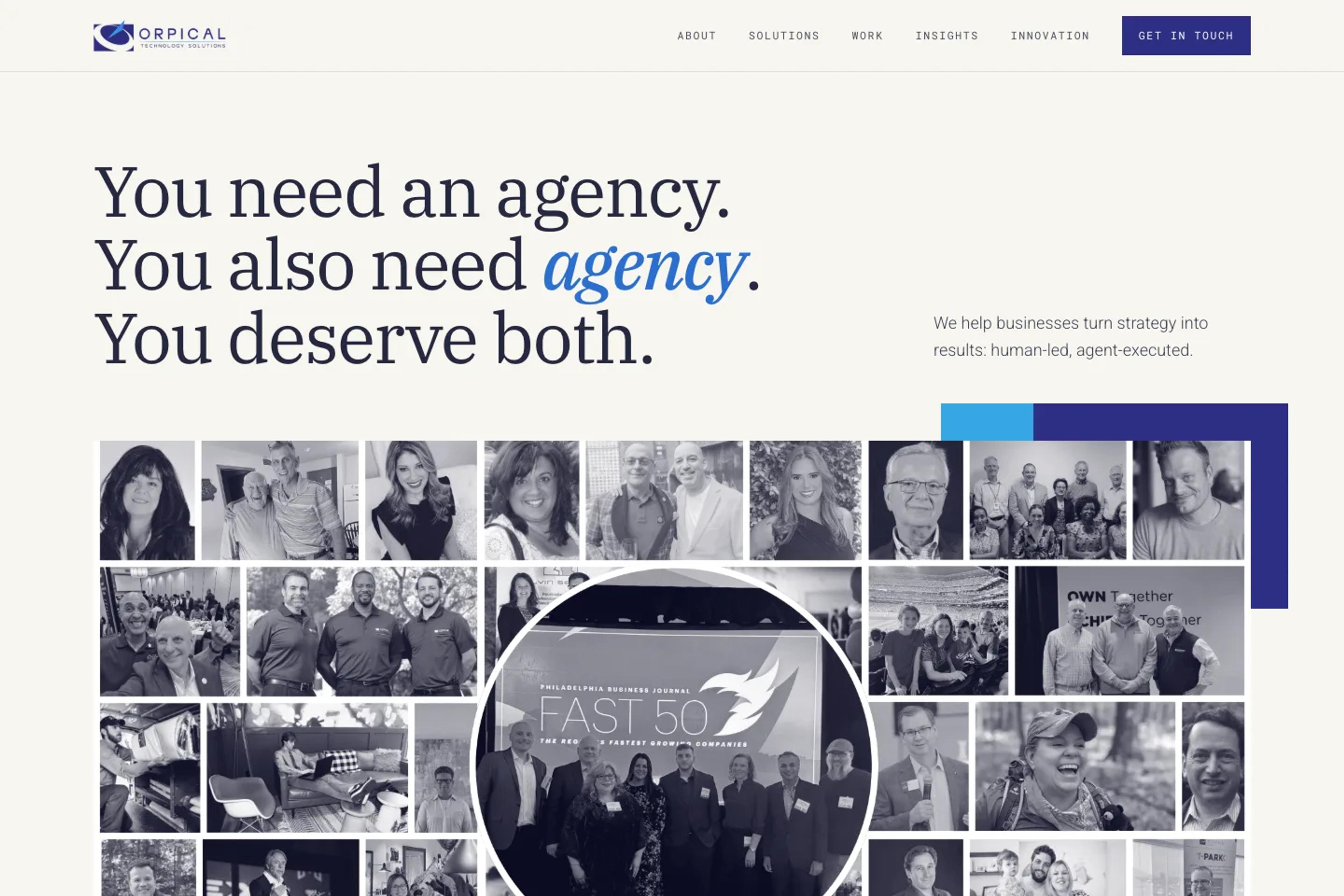 Orpical website homepage
