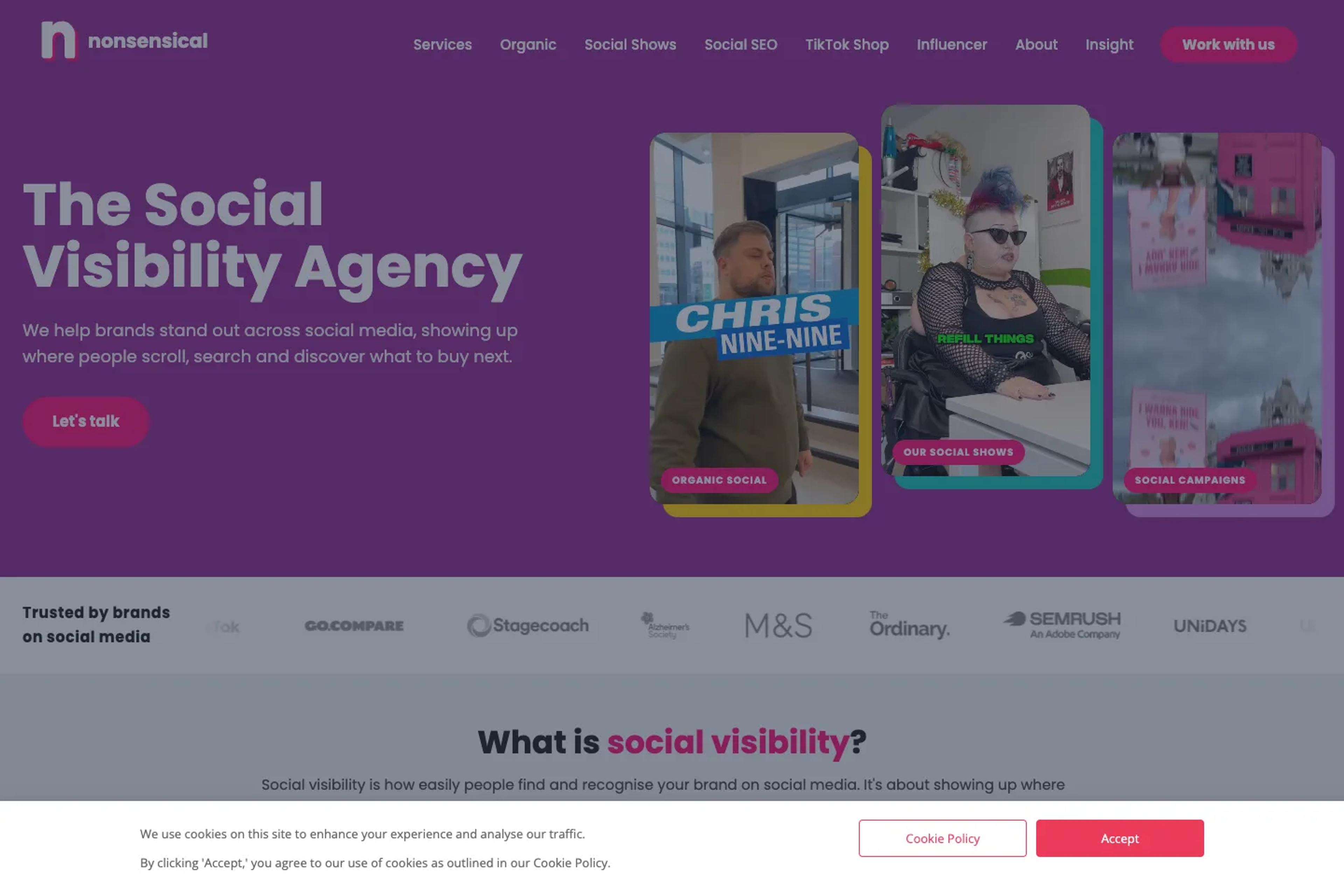 Nonsensical website homepage