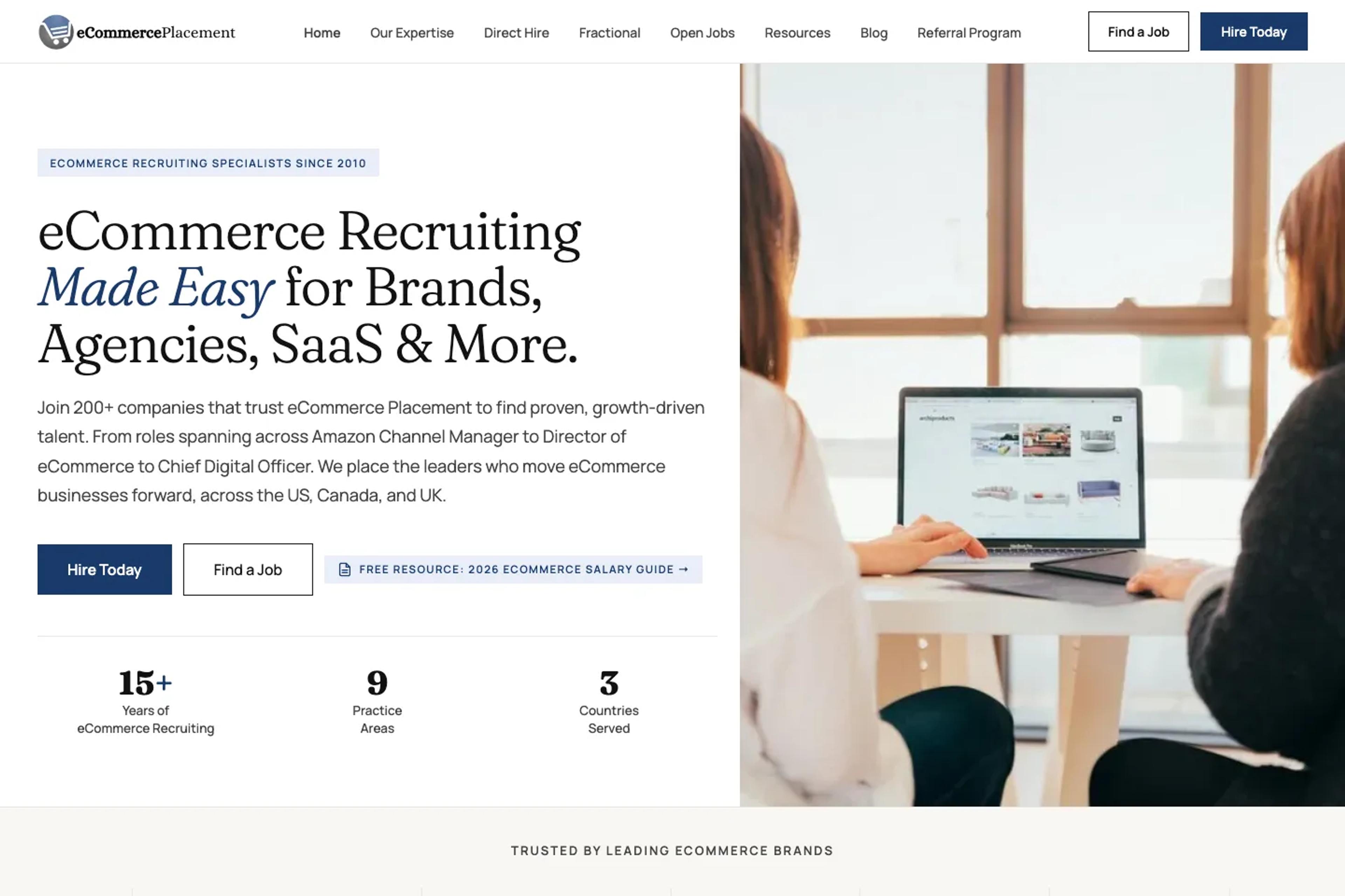 eCommerce Placement website homepage