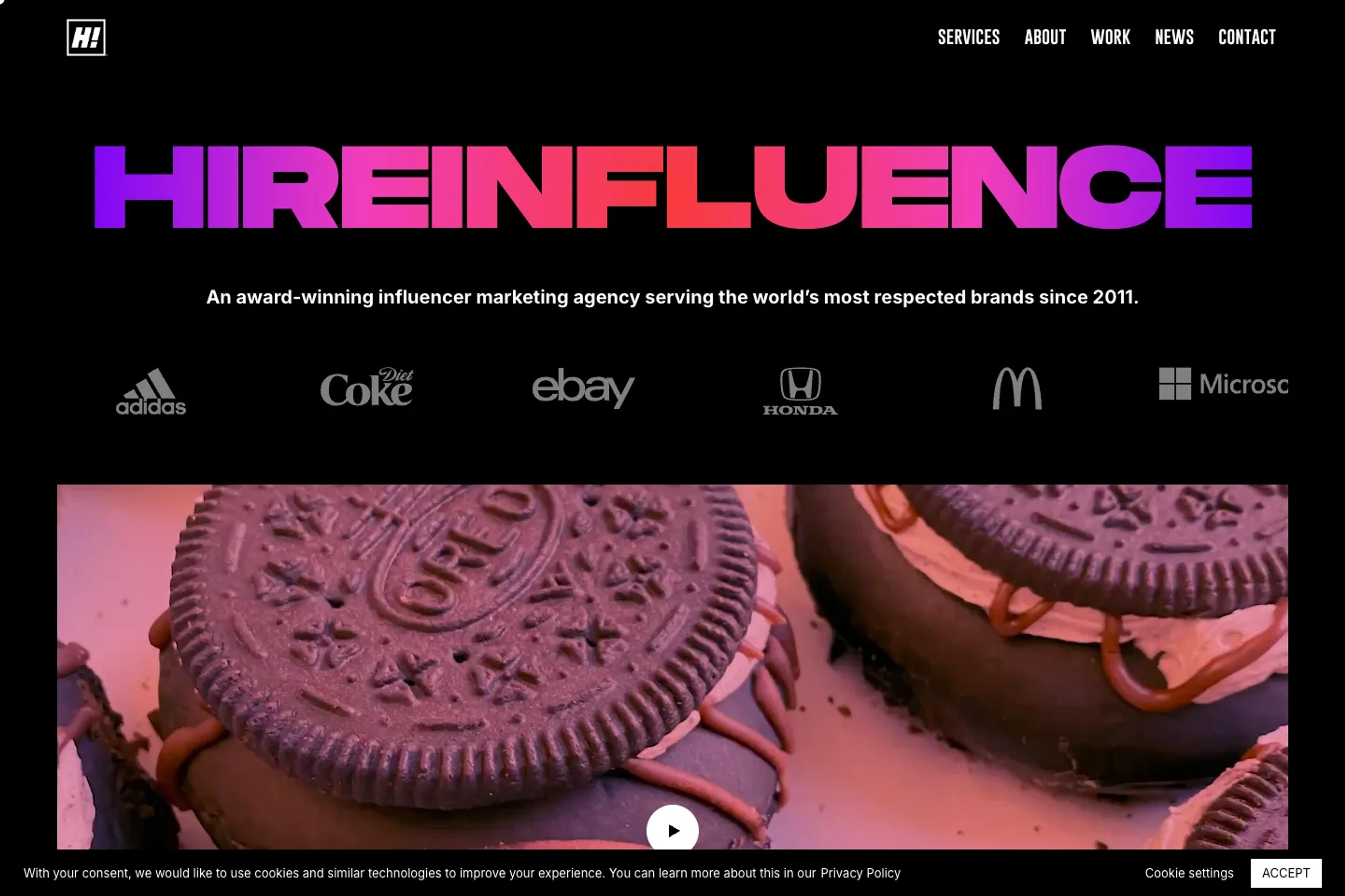 HireInfluence website homepage