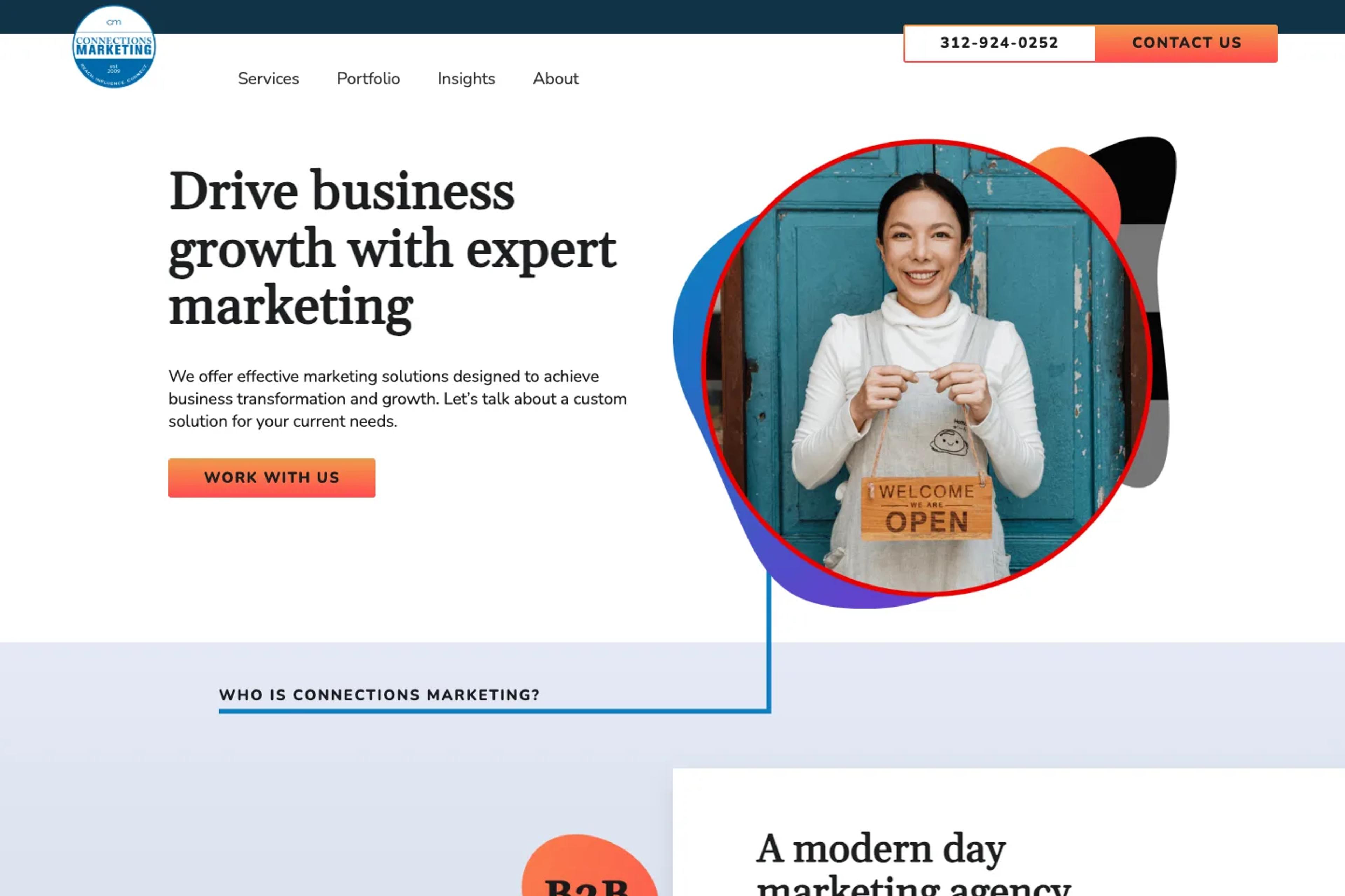Connections Marketing website homepage