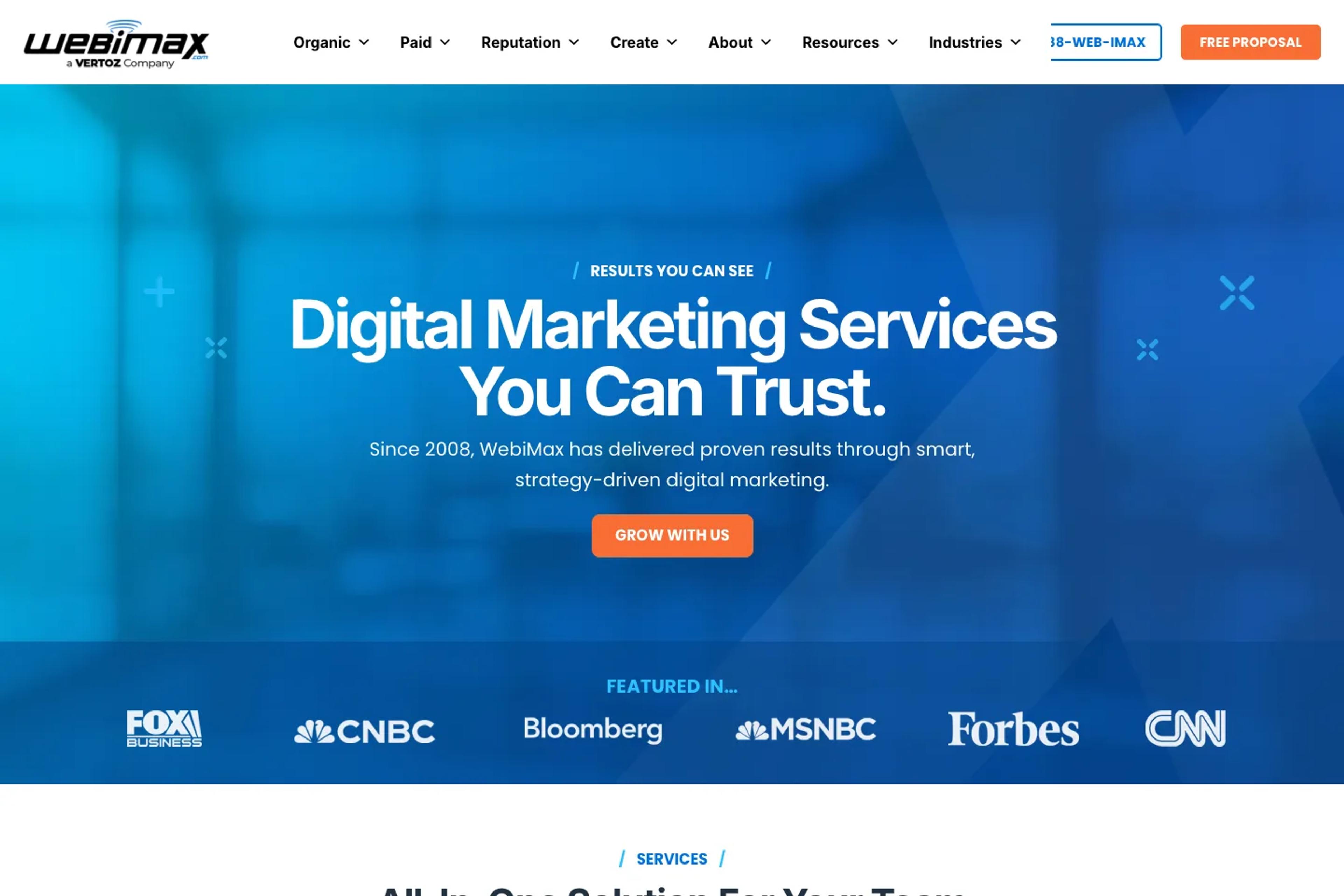 WebiMax website homepage
