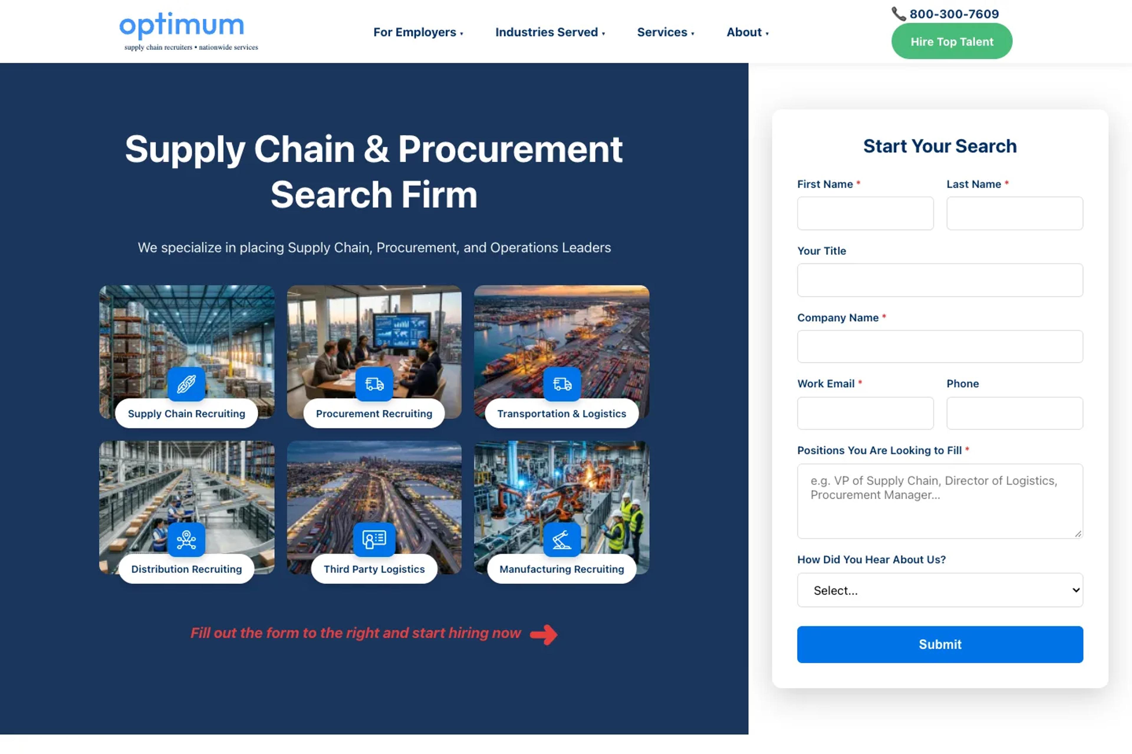 Optimum Supply Chain Recruiters website homepage