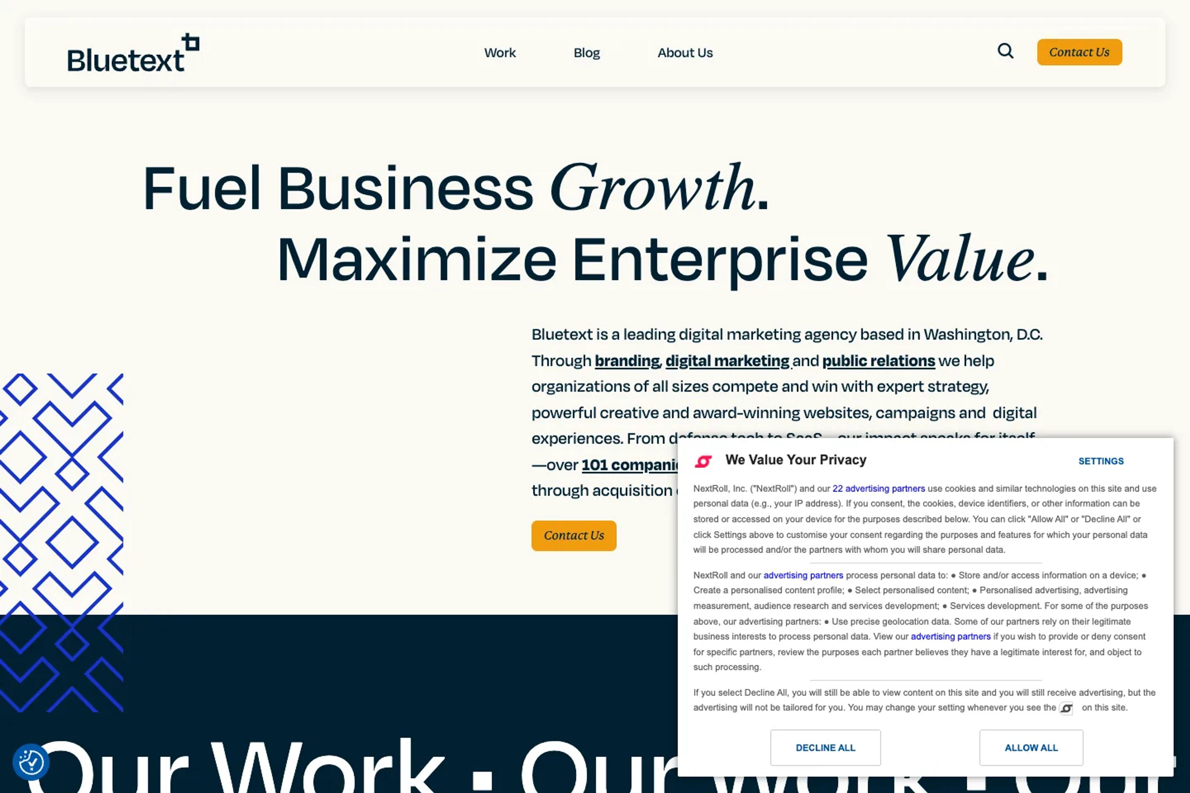 Bluetext website homepage