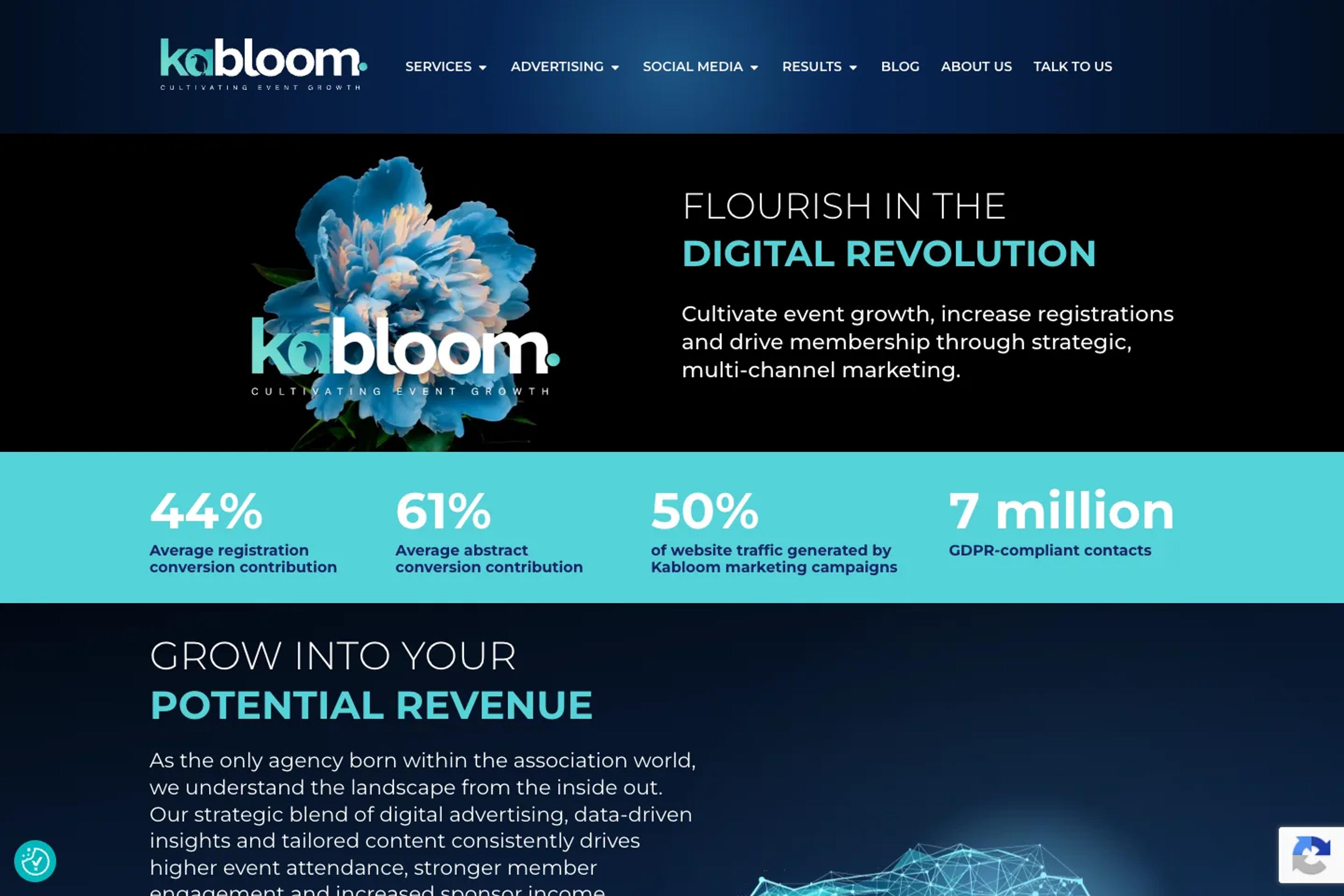 Kabloom website homepage