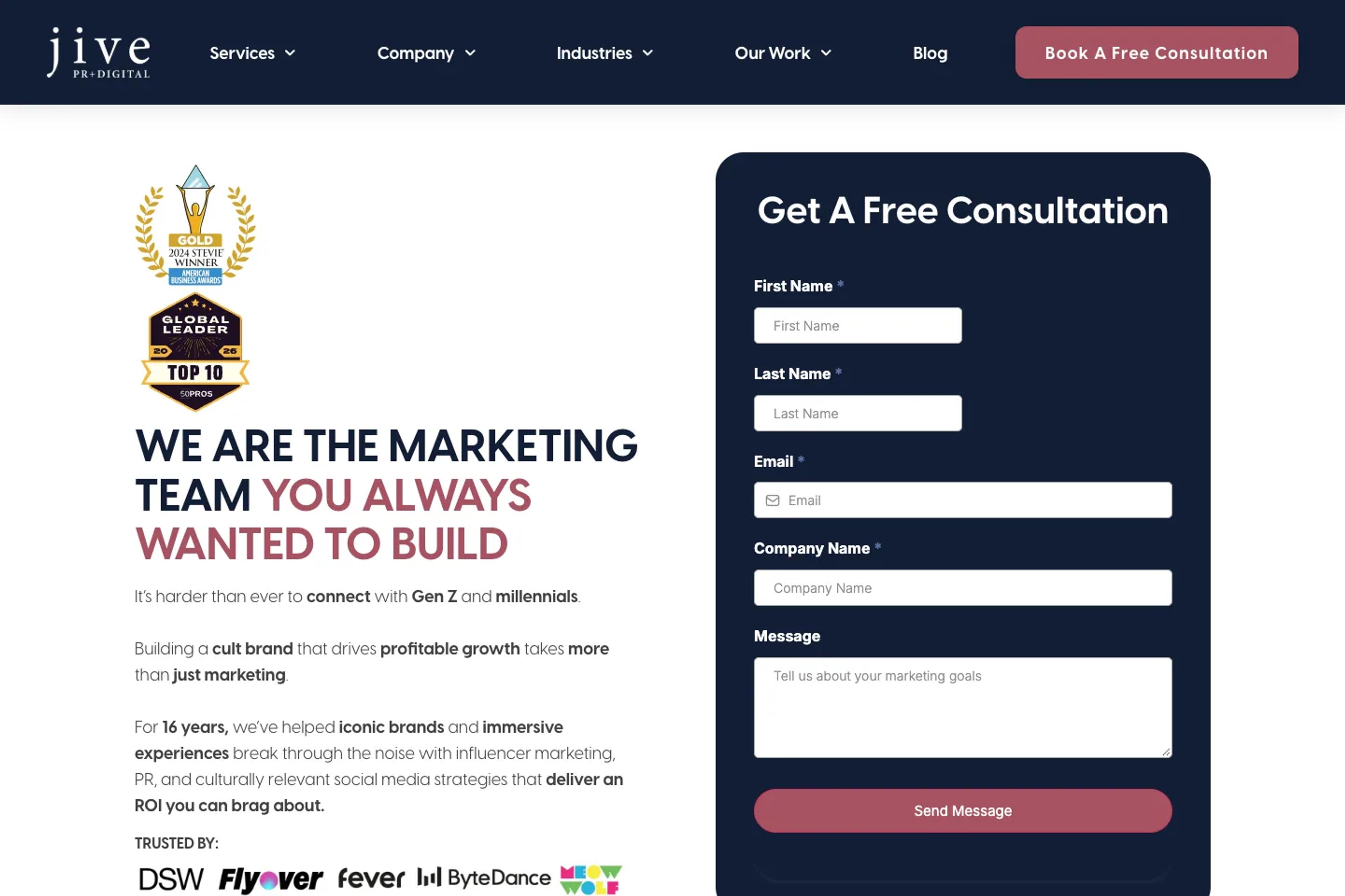 Jive PR + Digital website homepage