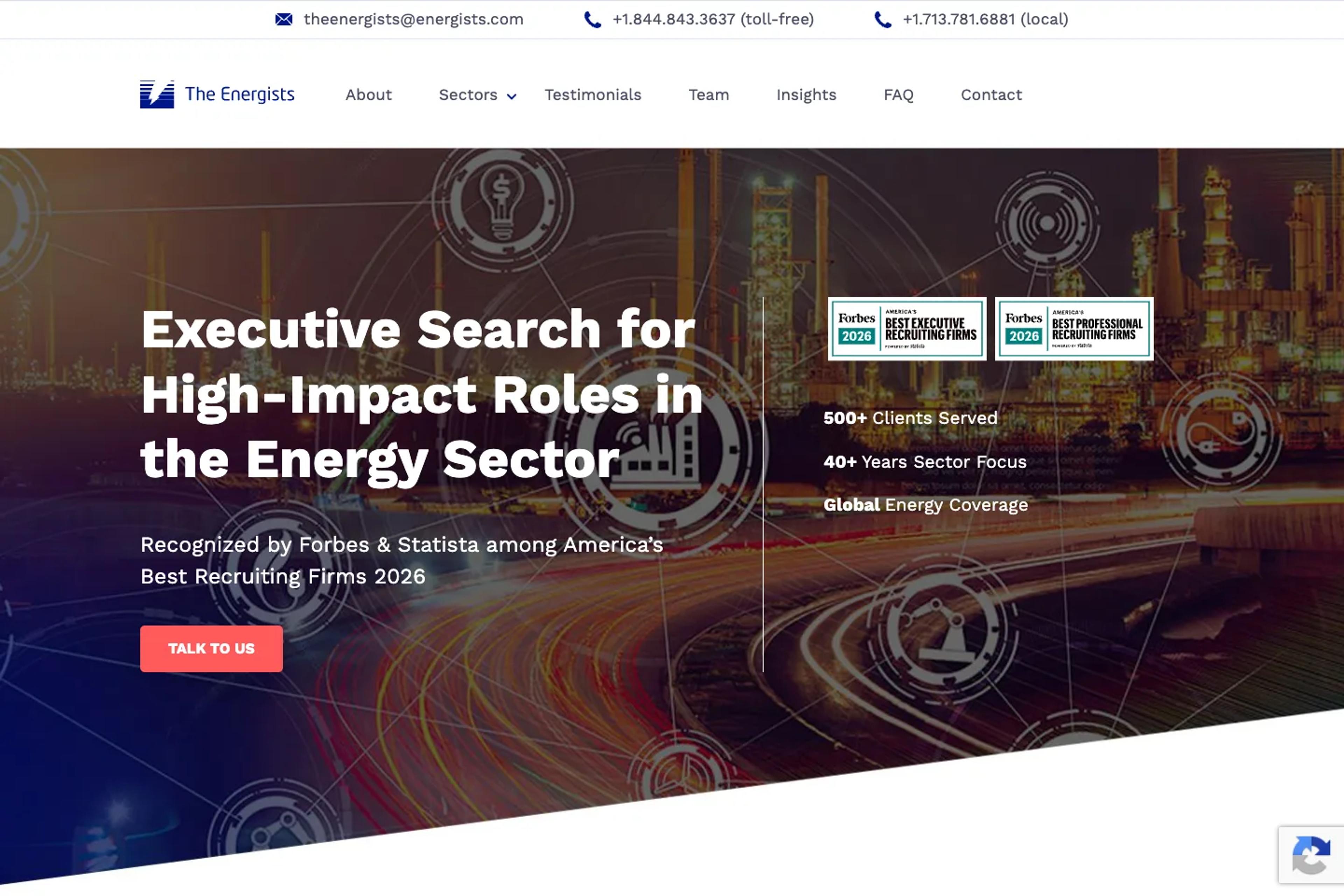 The Energists website homepage