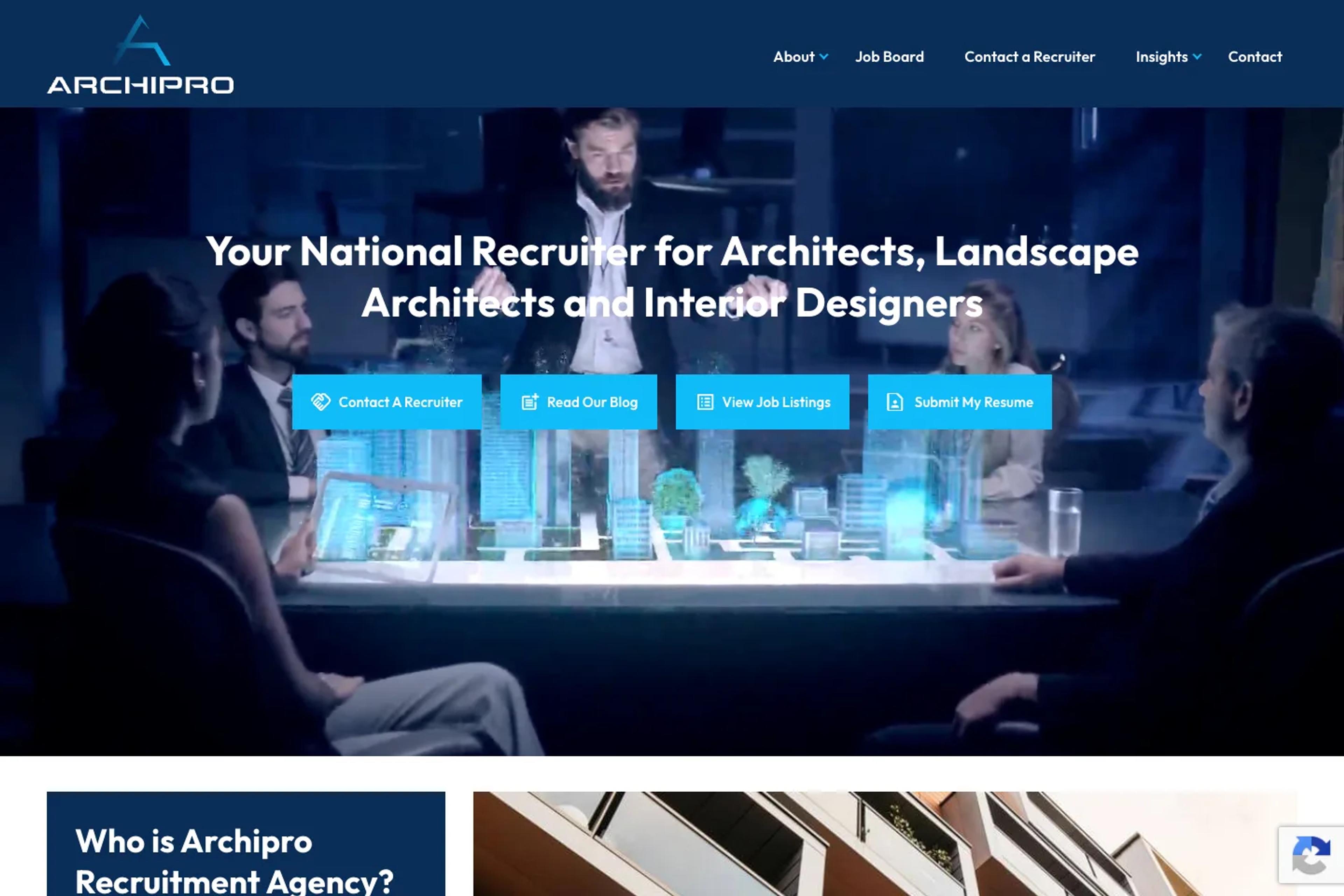 Archipro website homepage