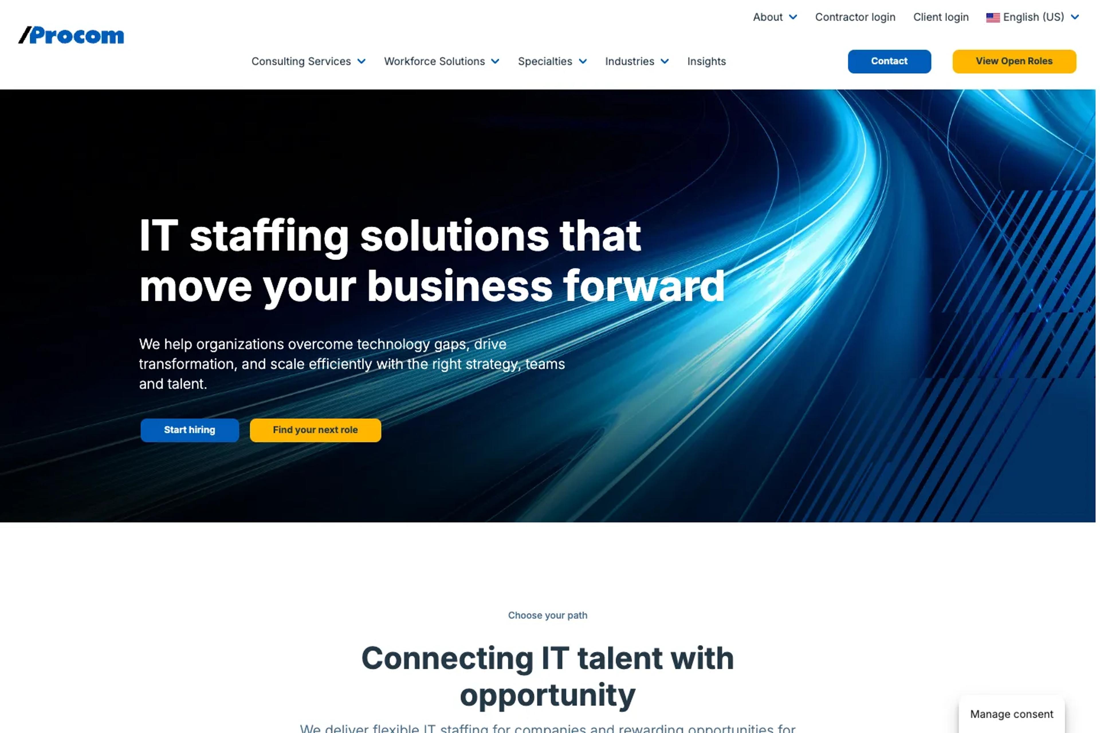 Procom website homepage