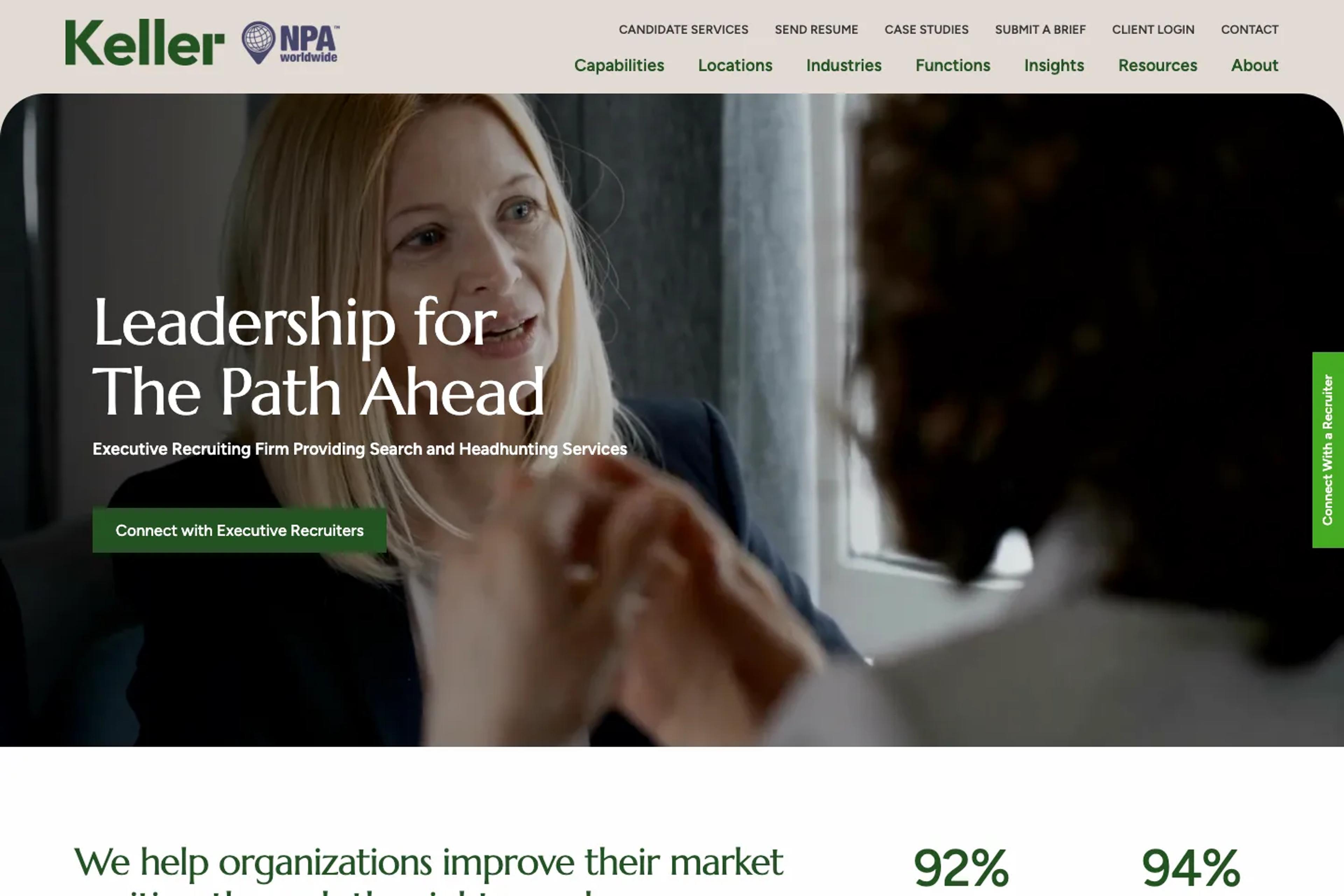 Keller Executive Search website homepage