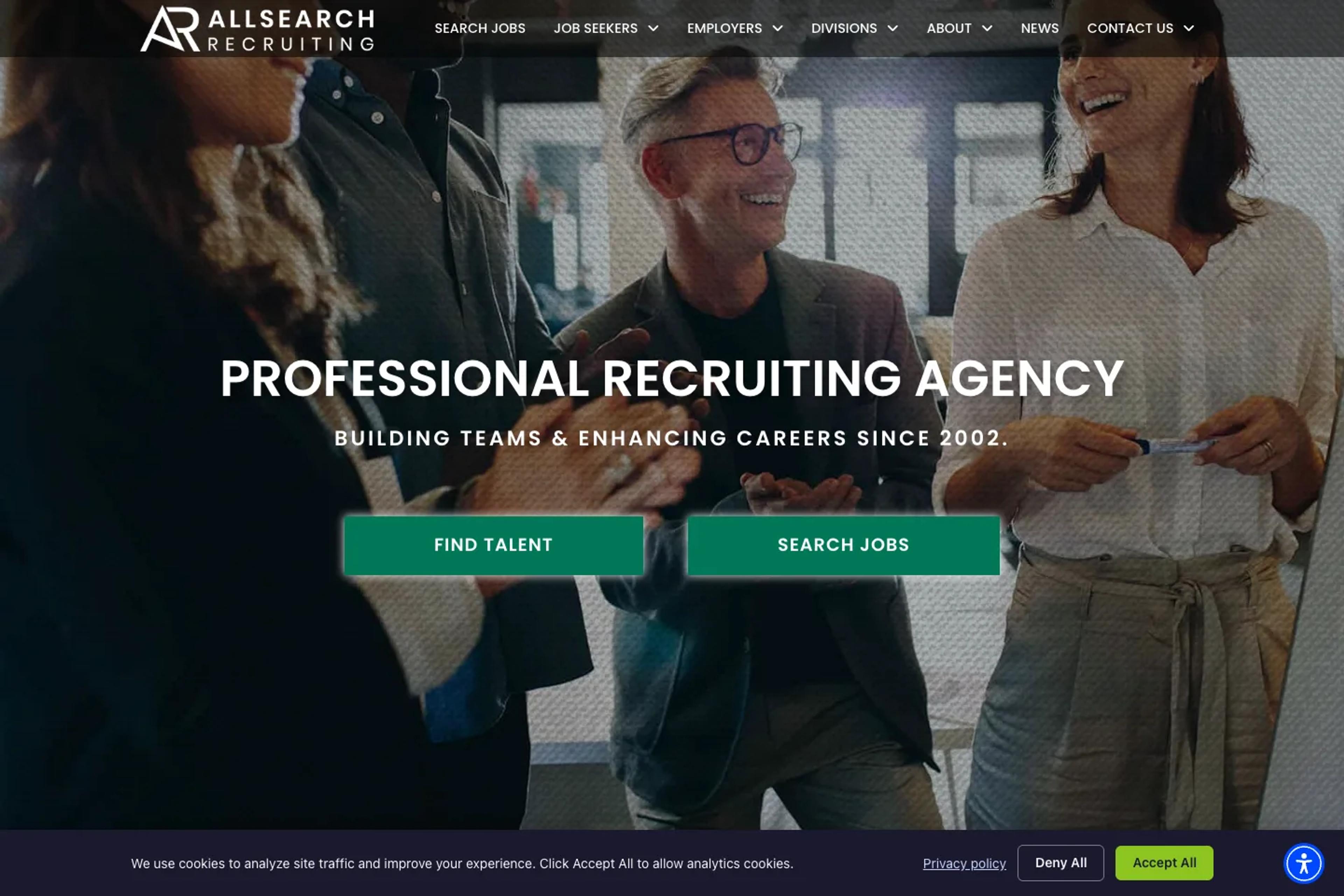 AllSearch Recruiting website homepage
