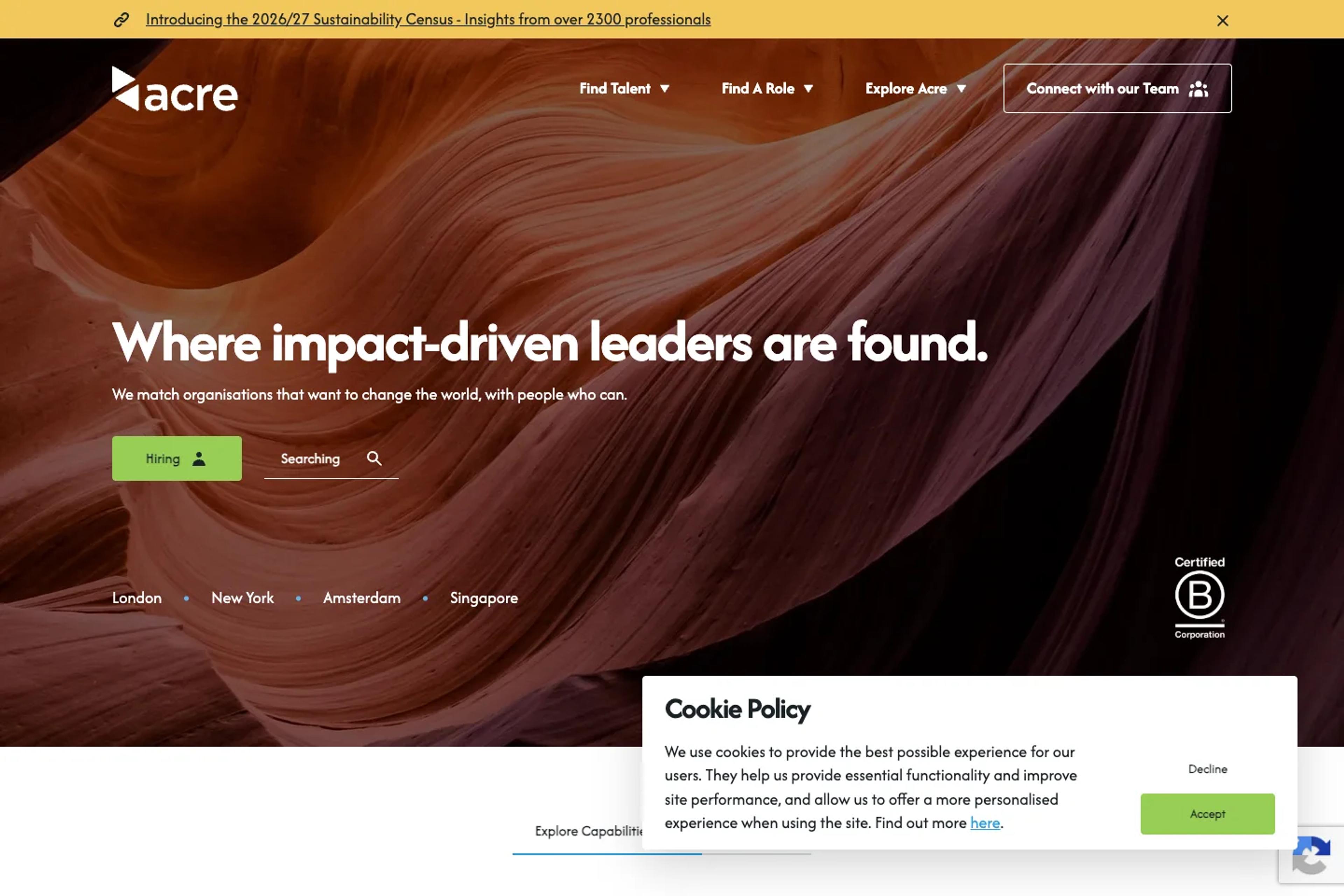 Acre website homepage