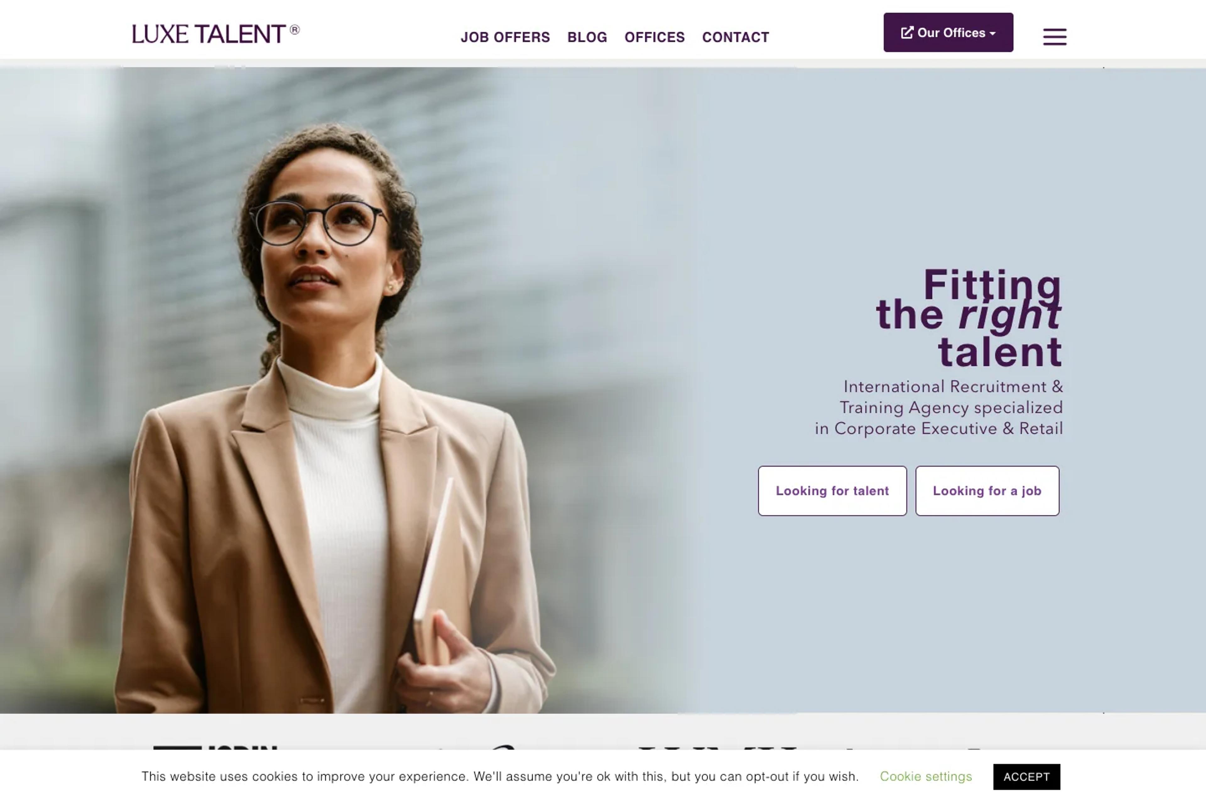 Luxe Talent website homepage