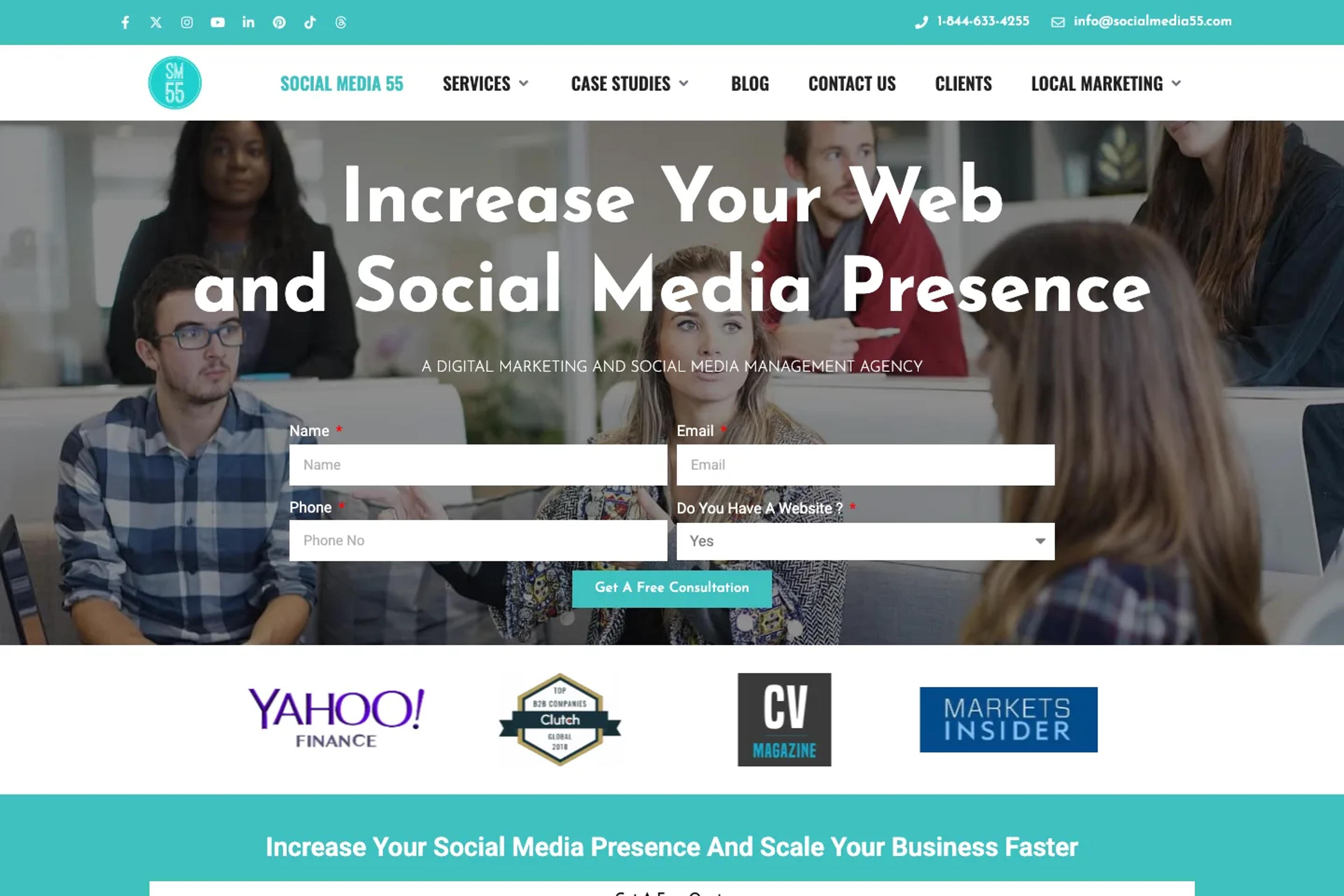 Social Media 55 website homepage