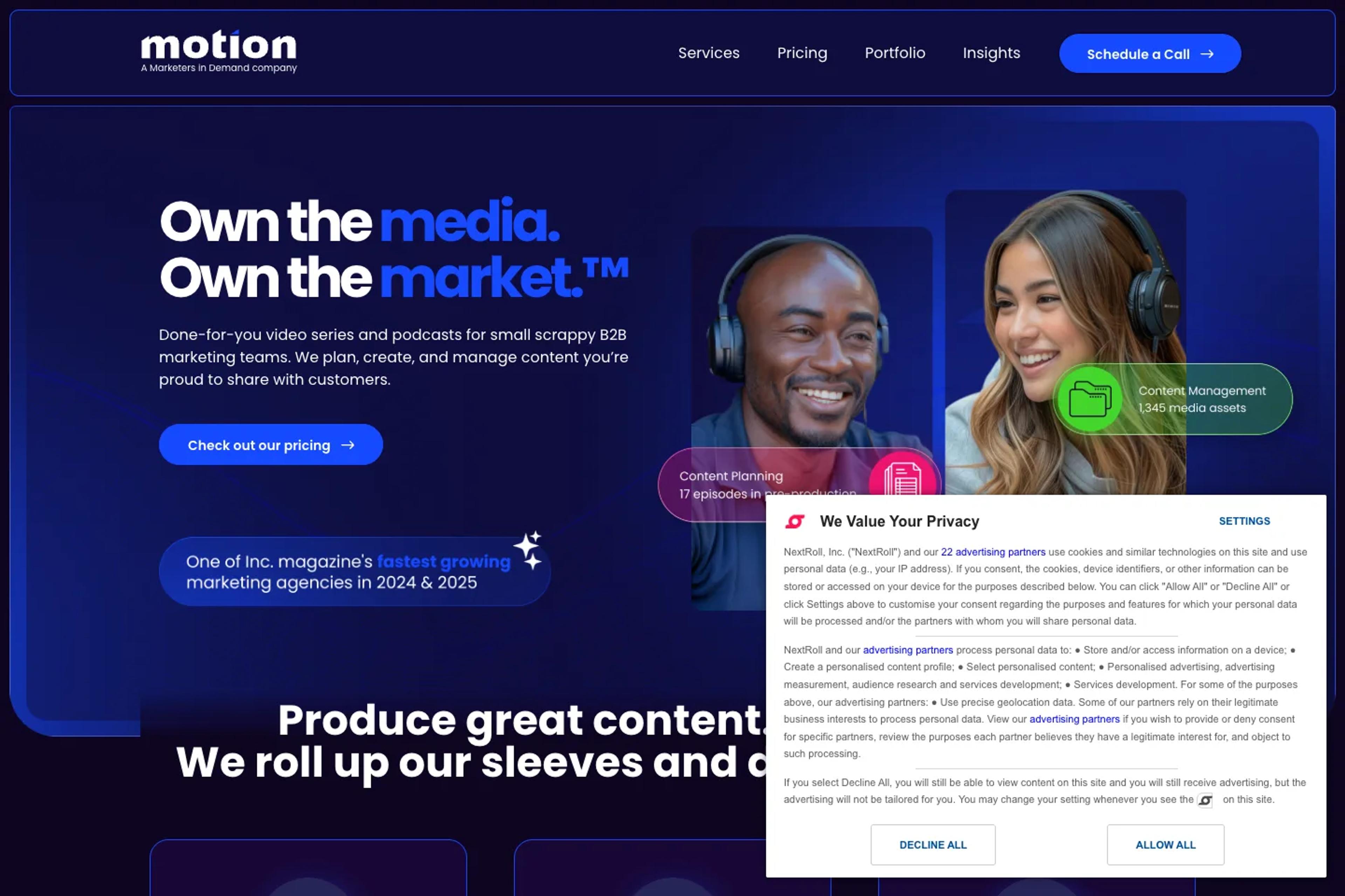 Motion website homepage