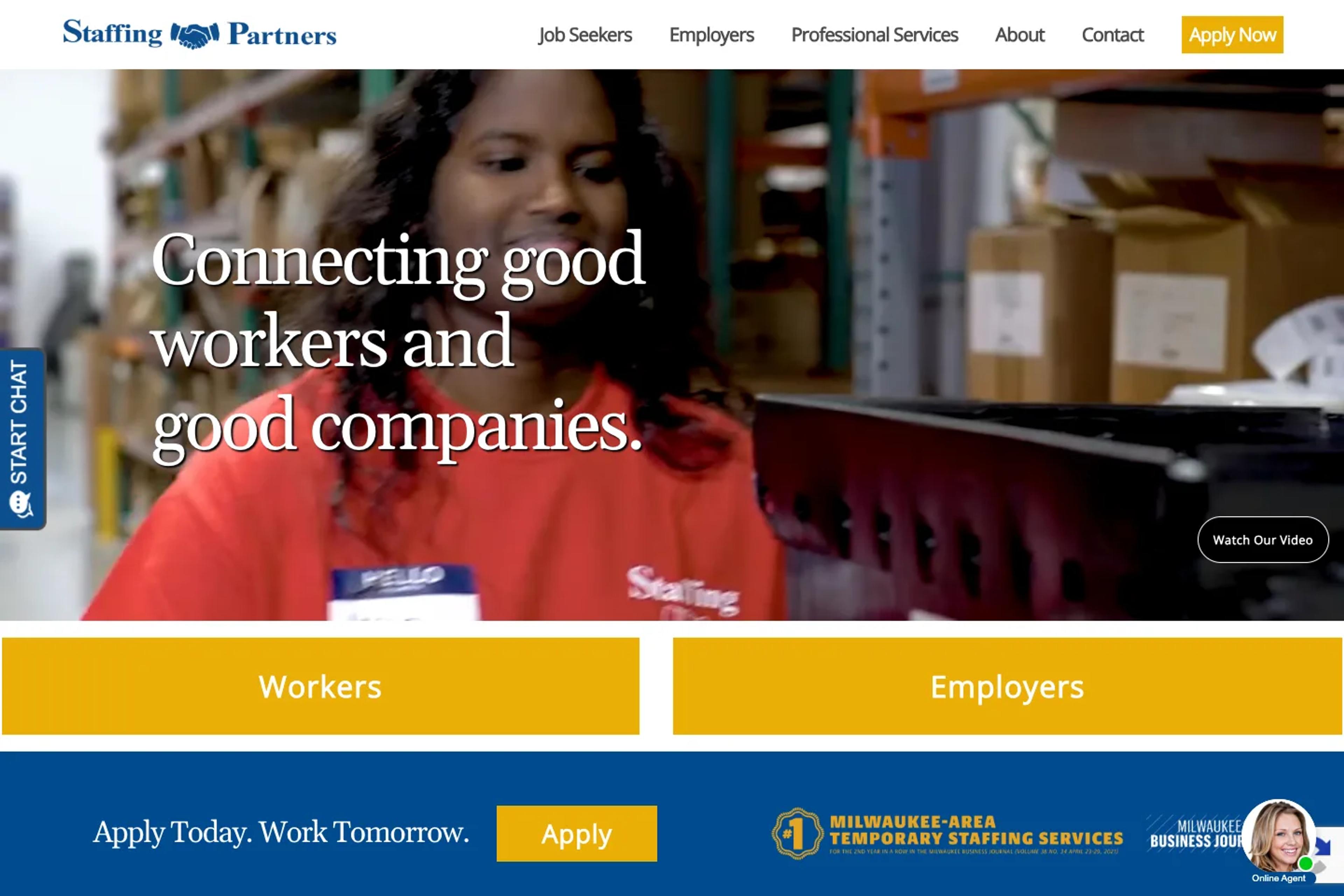 Staffing Partners website homepage