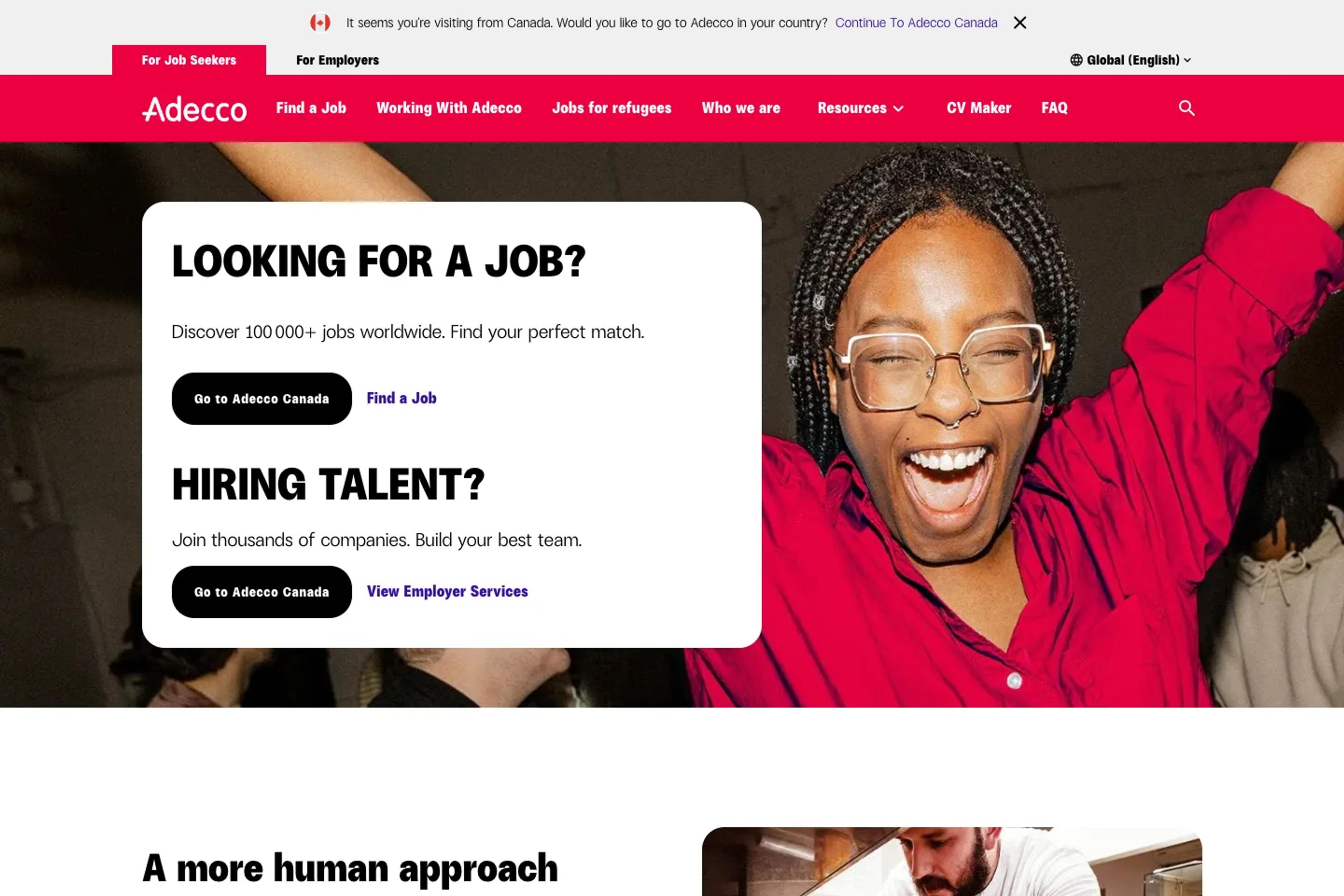 Adecco website homepage
