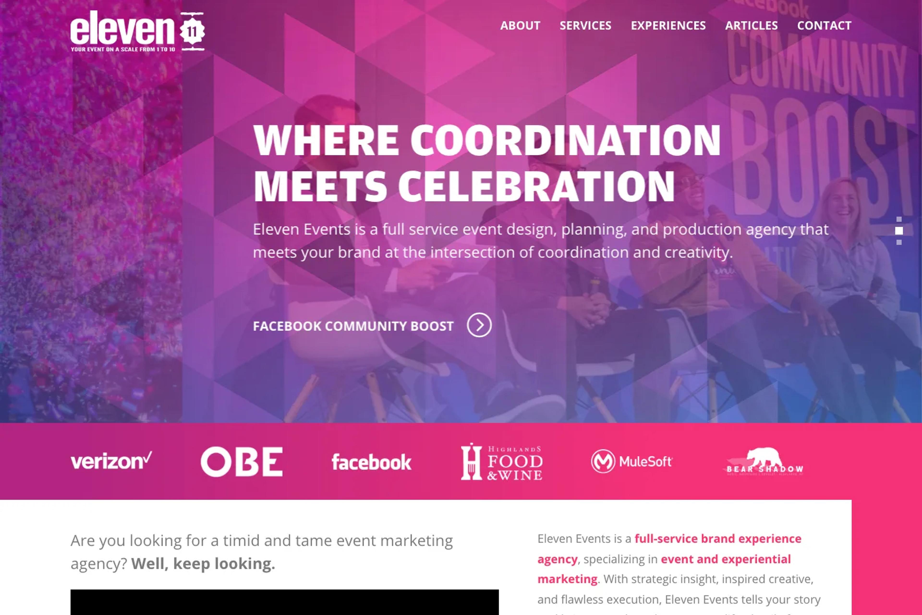 Eleven Events website homepage
