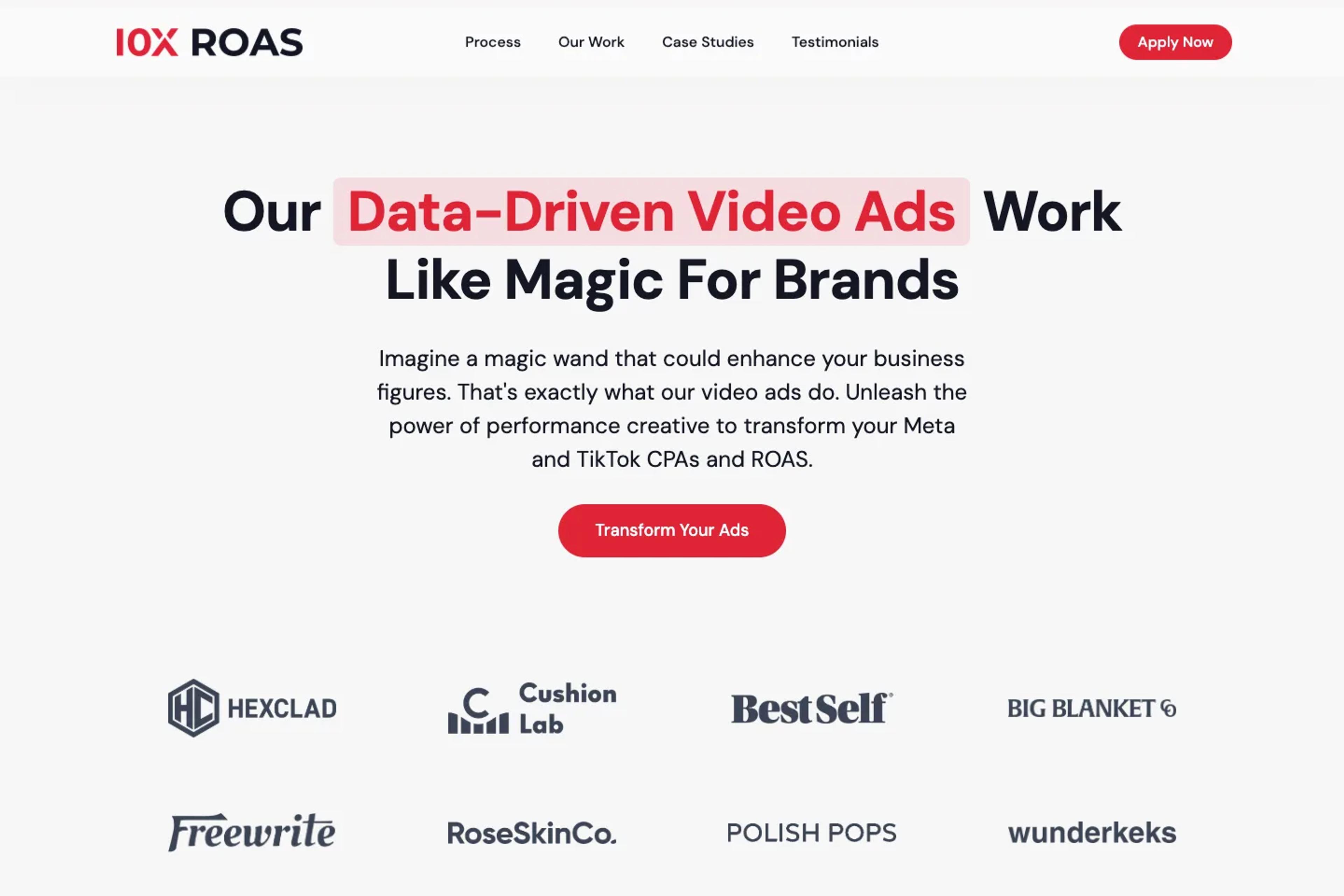 10X ROAS website homepage
