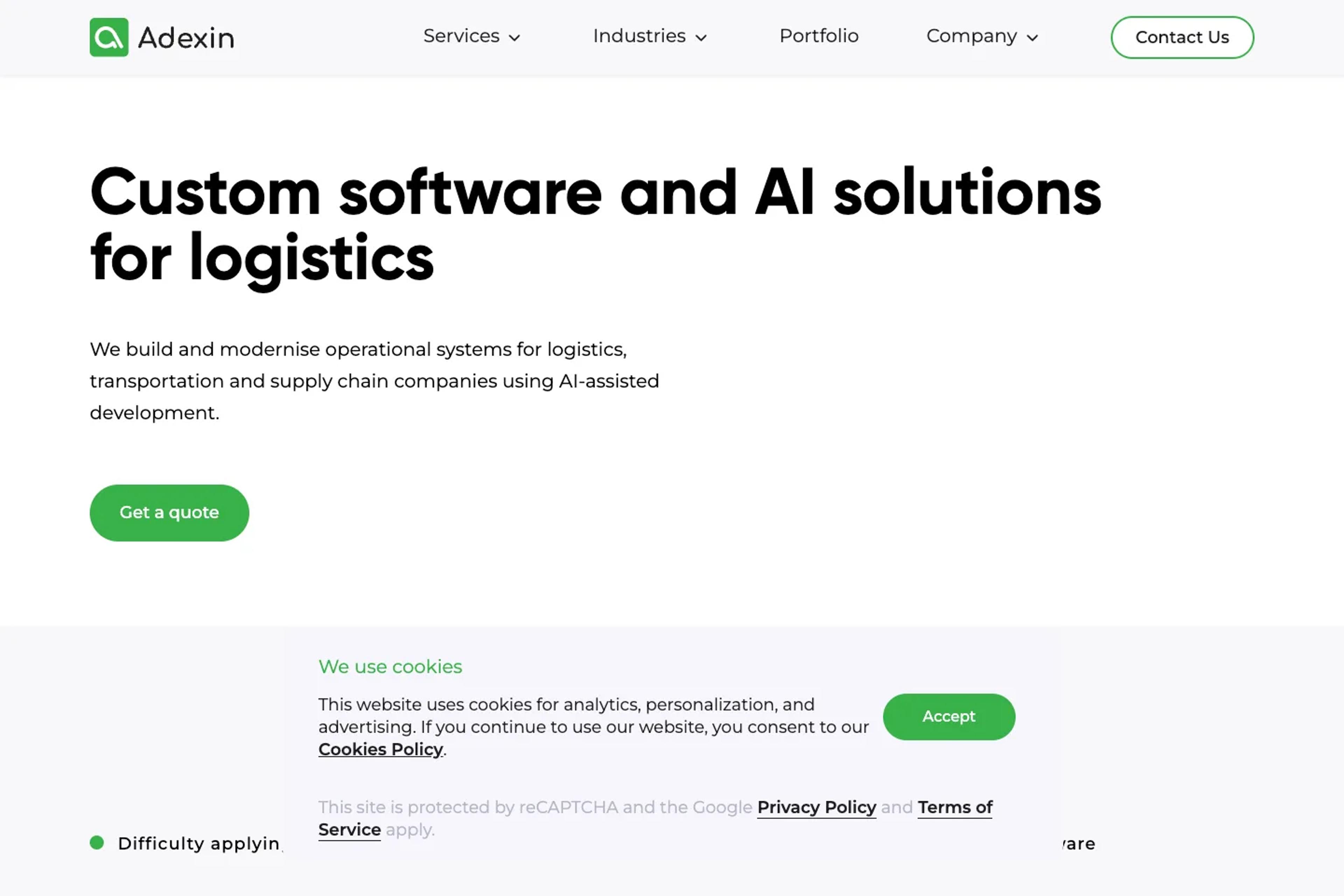 Adexin website homepage