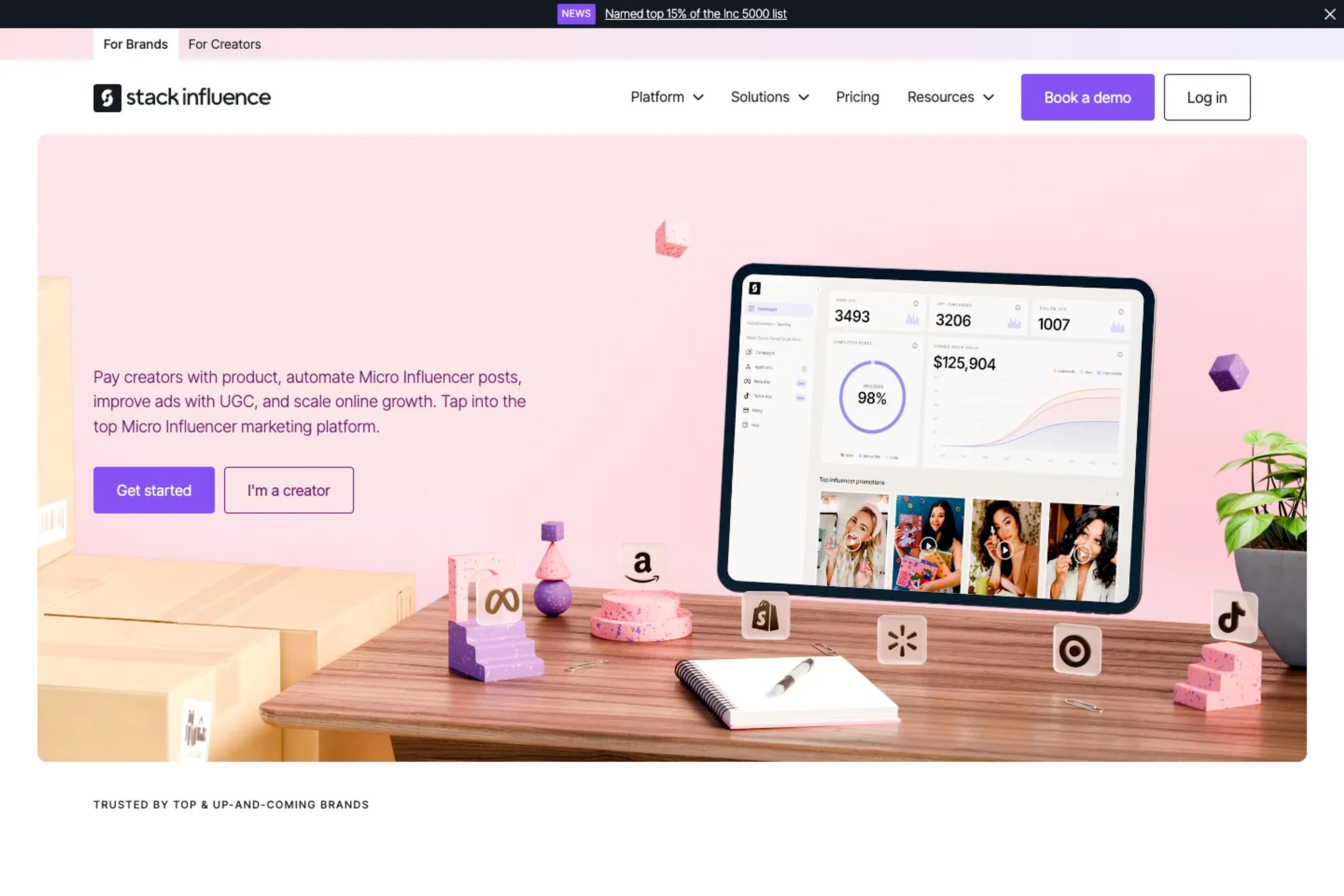 Stack Influence website homepage