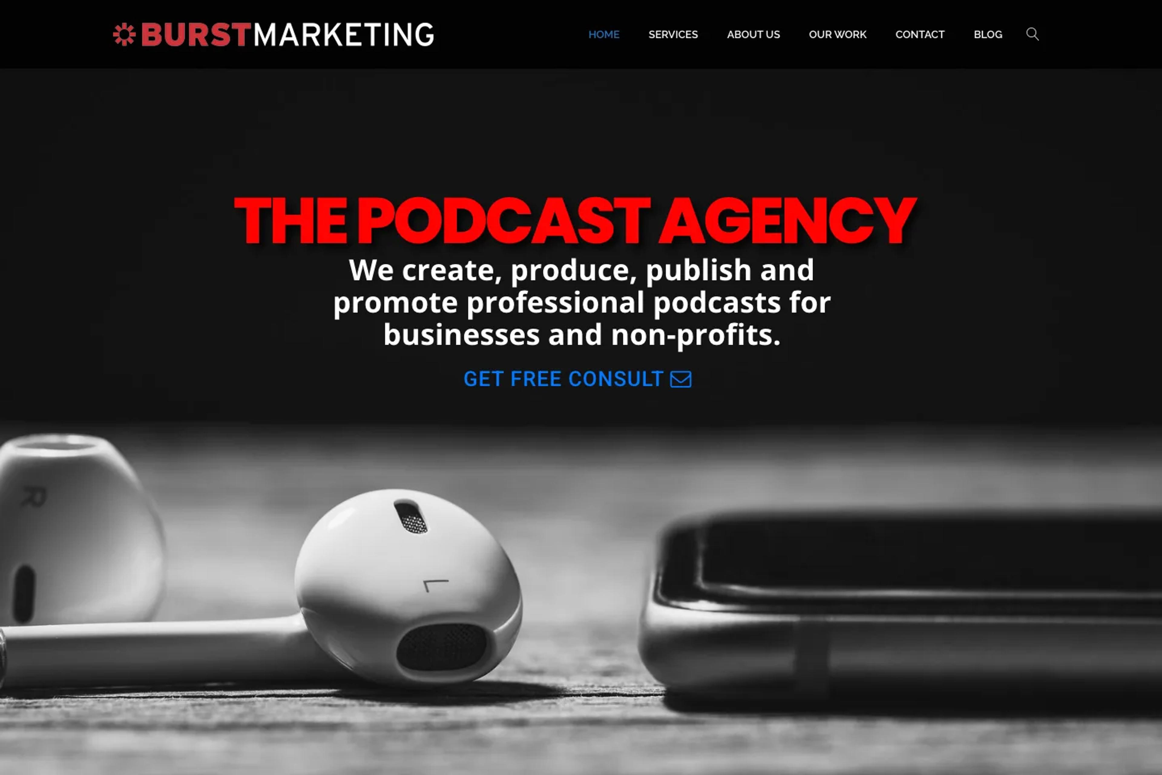 Burst Marketing website homepage